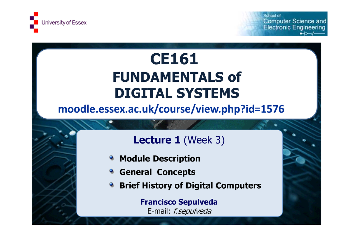 CE161-Lec01-2019 - Lecture 1 - FUNDAMENTALS Of DIGITAL SYSTEMS CE ...