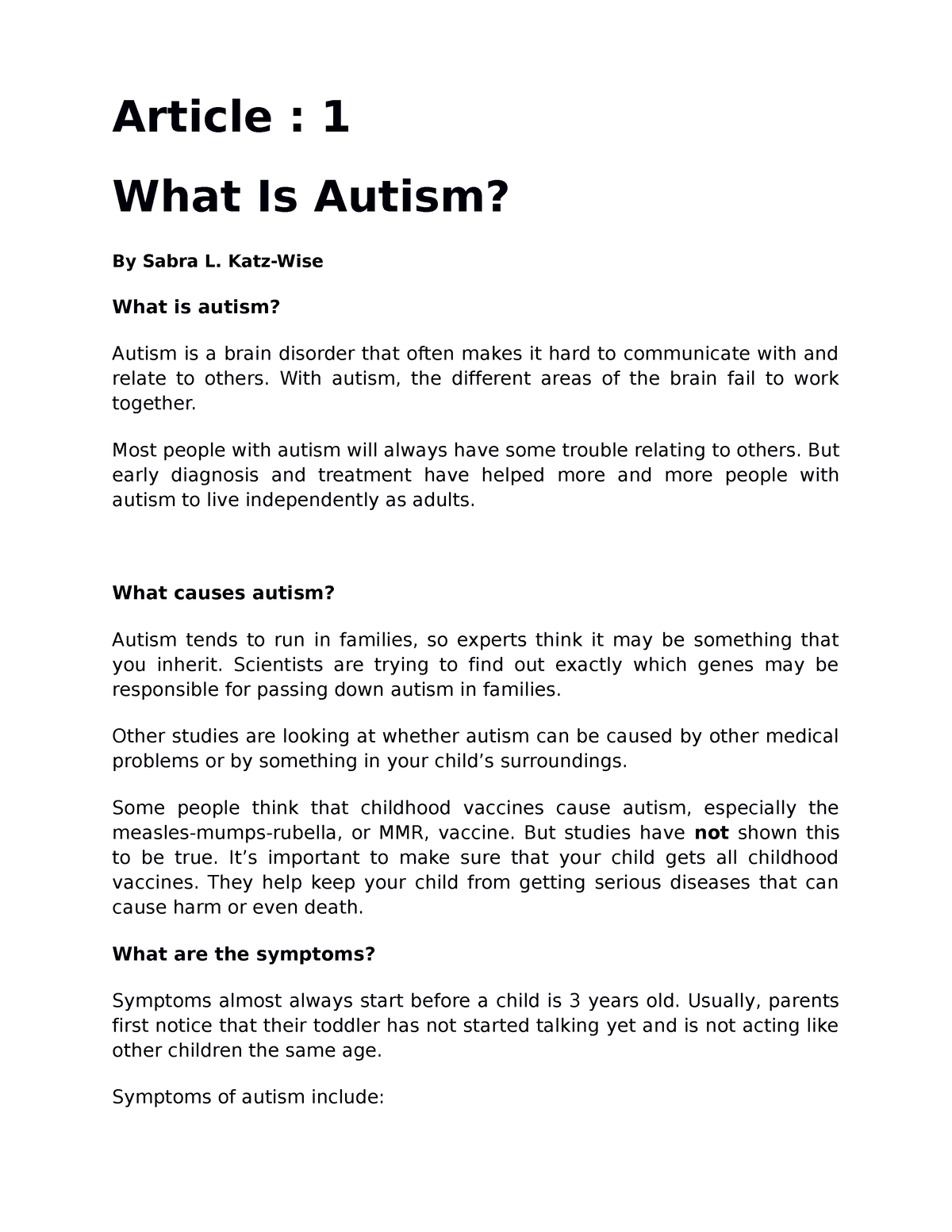 autism brief literature review