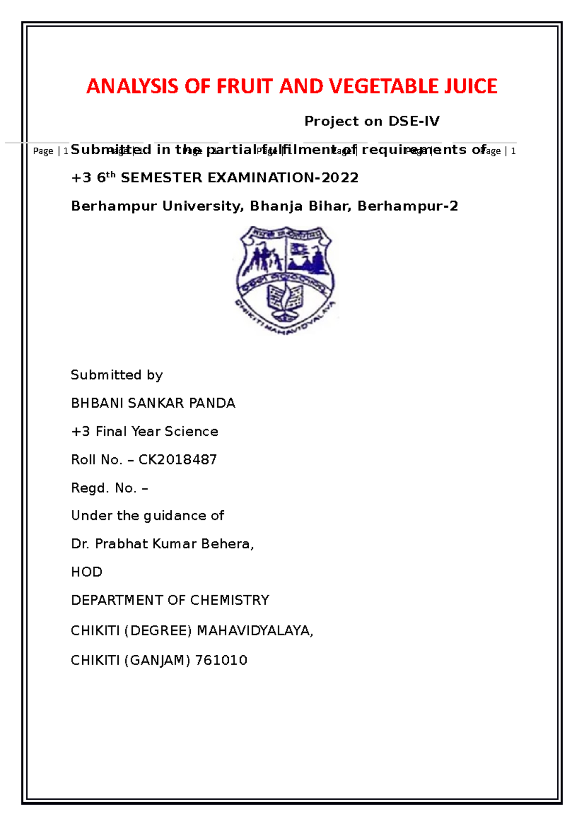 Analysis OF Fruit AND Vegetable Juice ANALYSIS OF FRUIT AND VEGETABLE