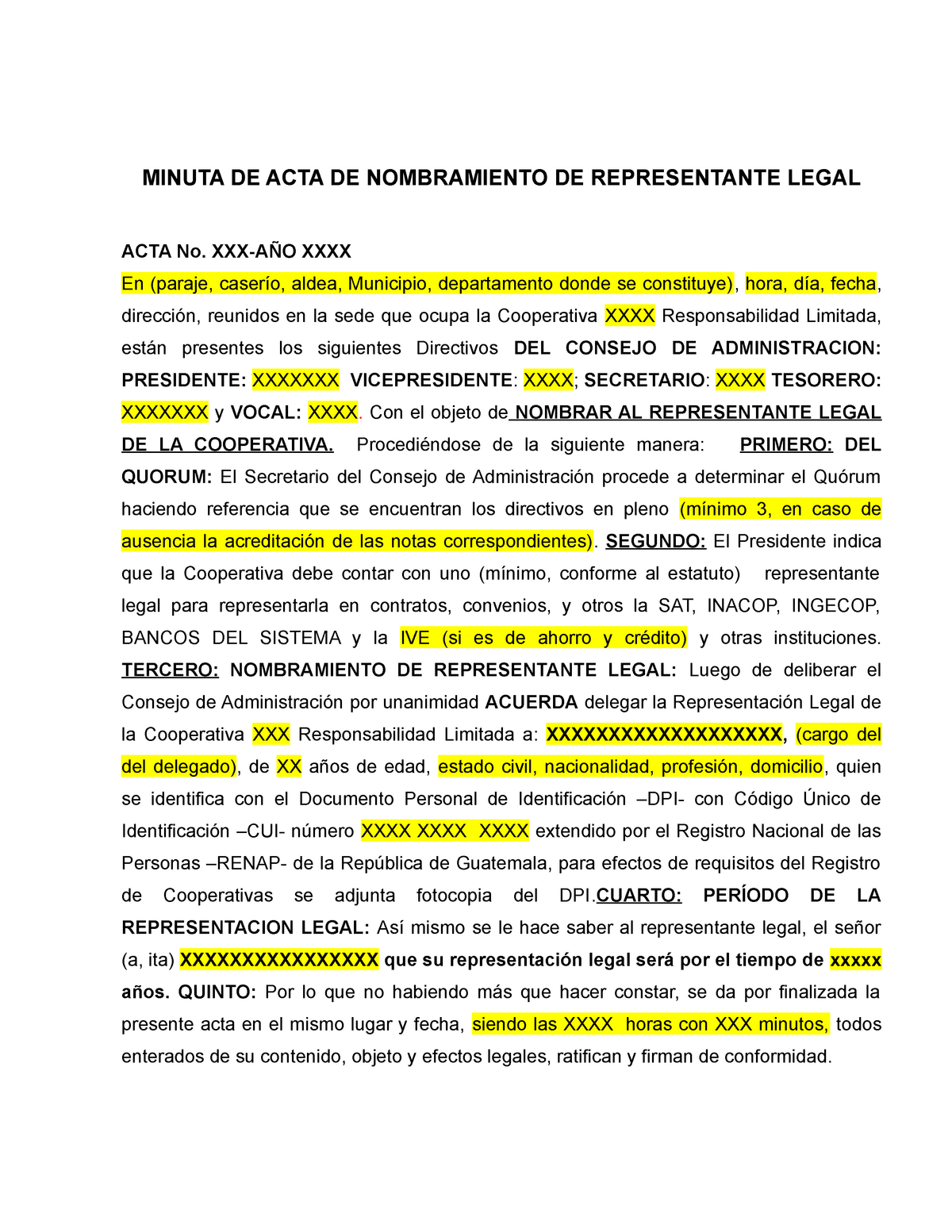 9 Modelo De Acta De Representante Legal Minuta De Acta De