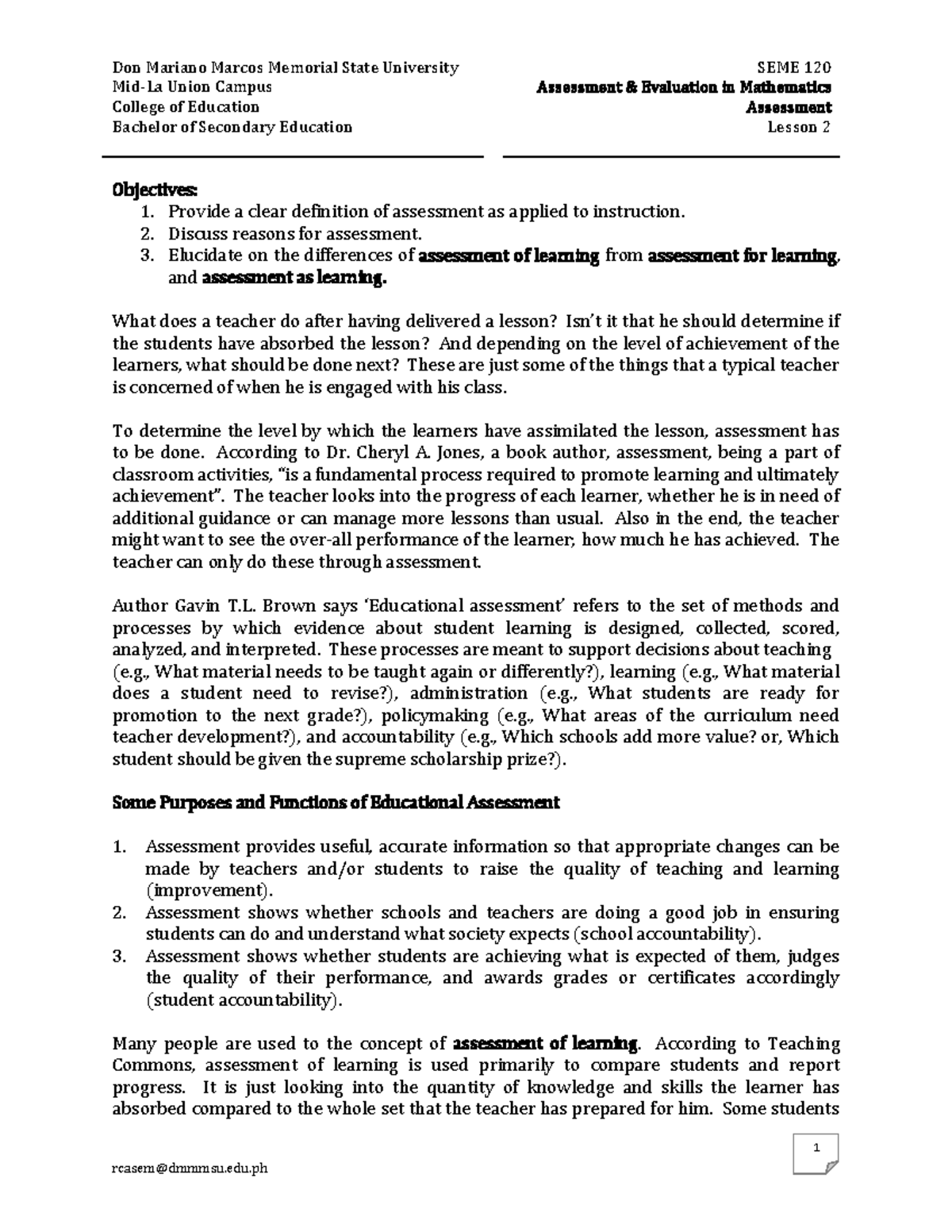 Handout 2 - Introduction to assessment Introduction to assessment - Don ...