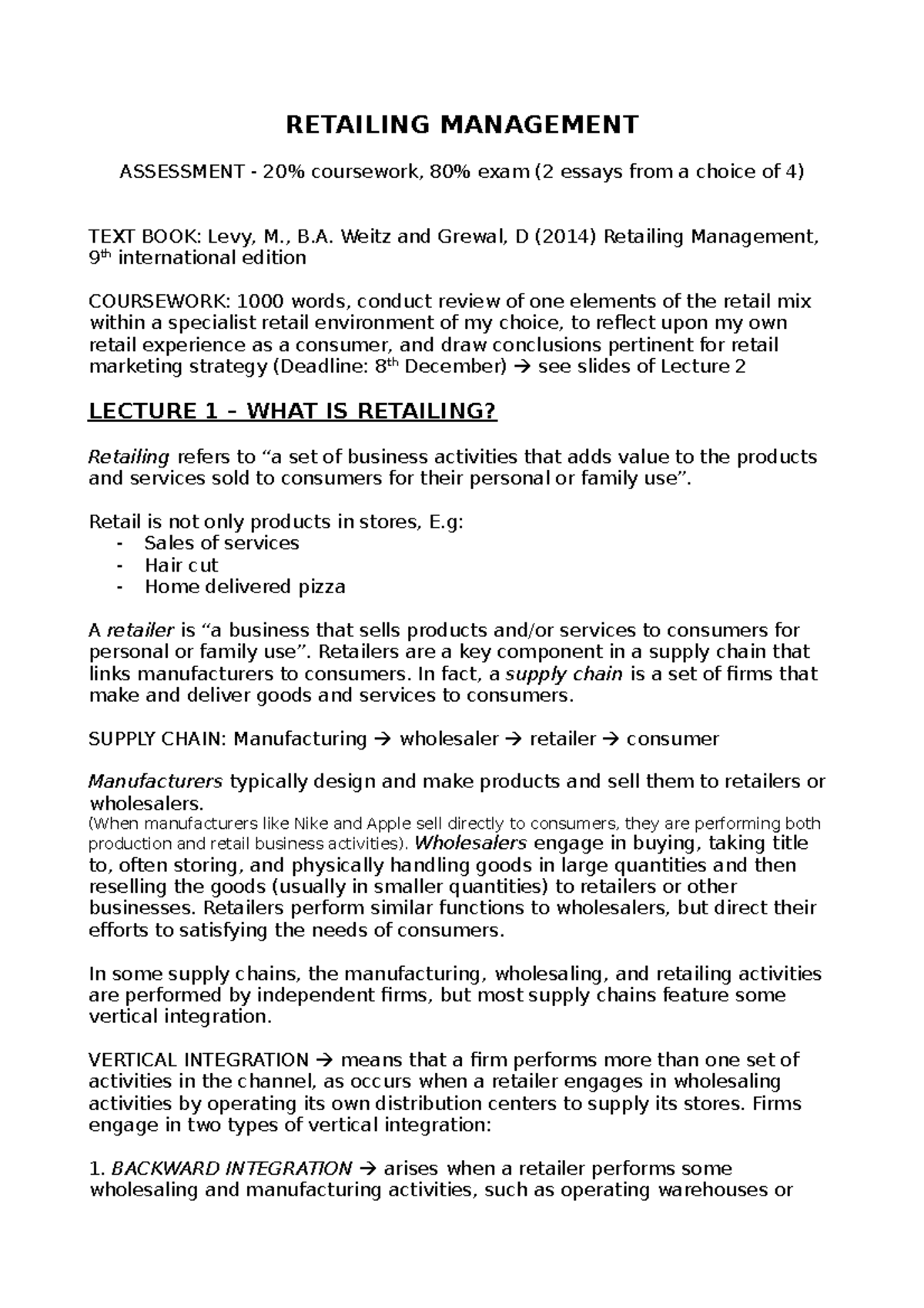 Retailing Management - Lecture notes from my Marketing Degree at Aston ...