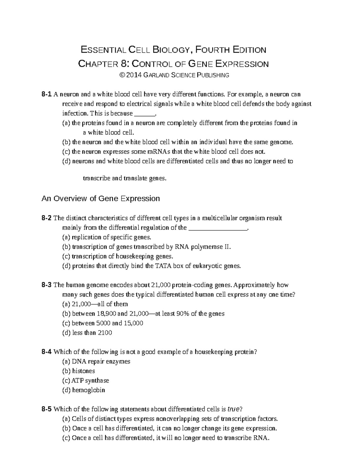 Ecb4 Ch0808 Practice Questions For Exams Essential Cell Biology Fourth Edition Chapter 8 1620