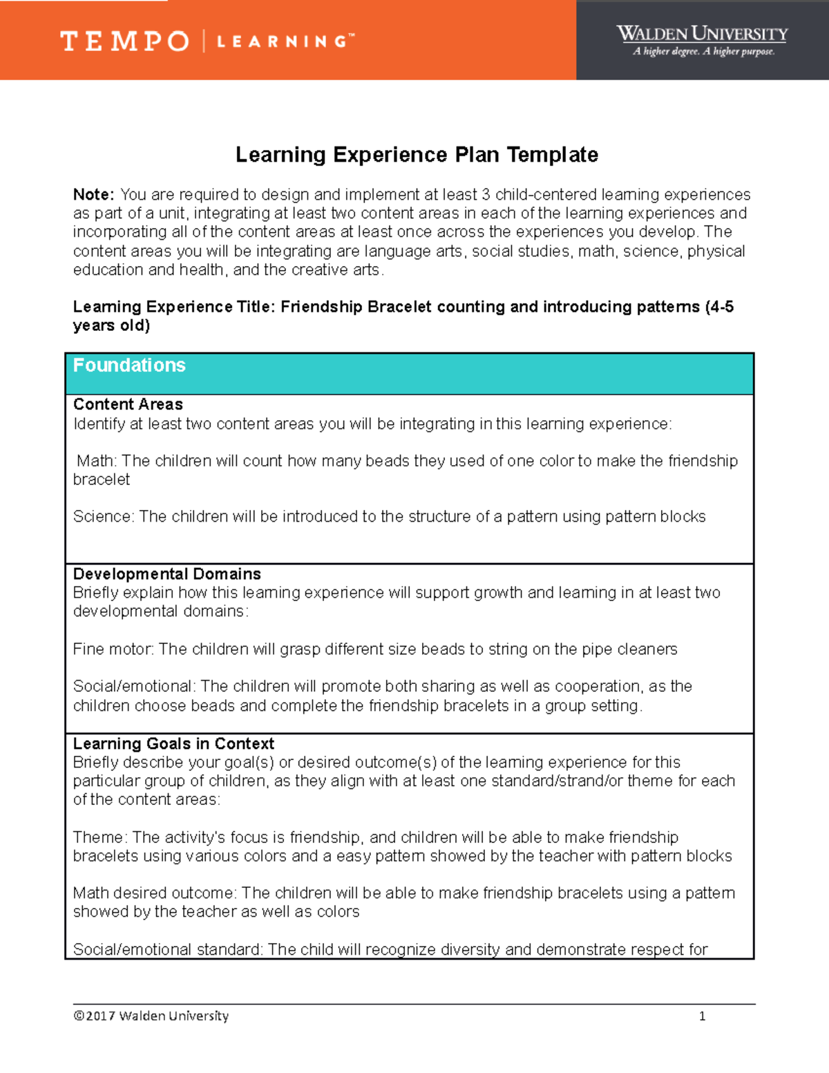 ML4004 H Brooks Math use this one - Learning Experience Plan Template ...