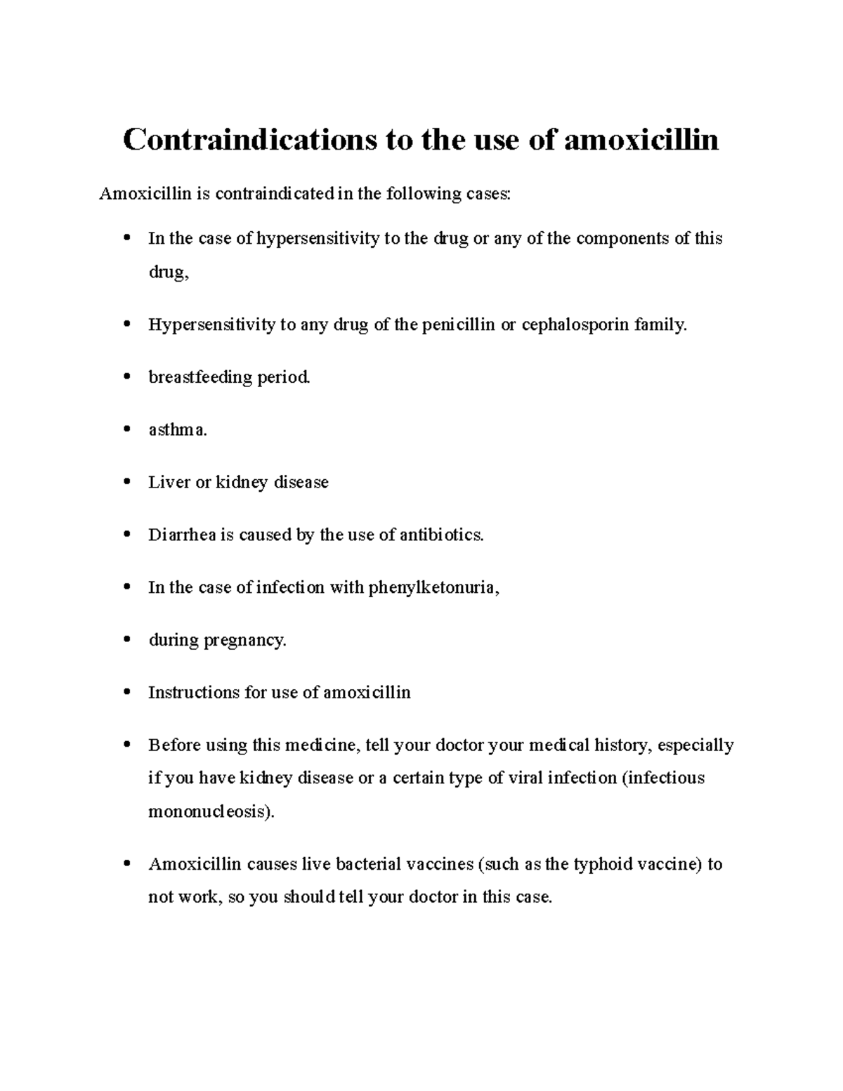 Contraindications to the use of amoxicillin Contraindications to the