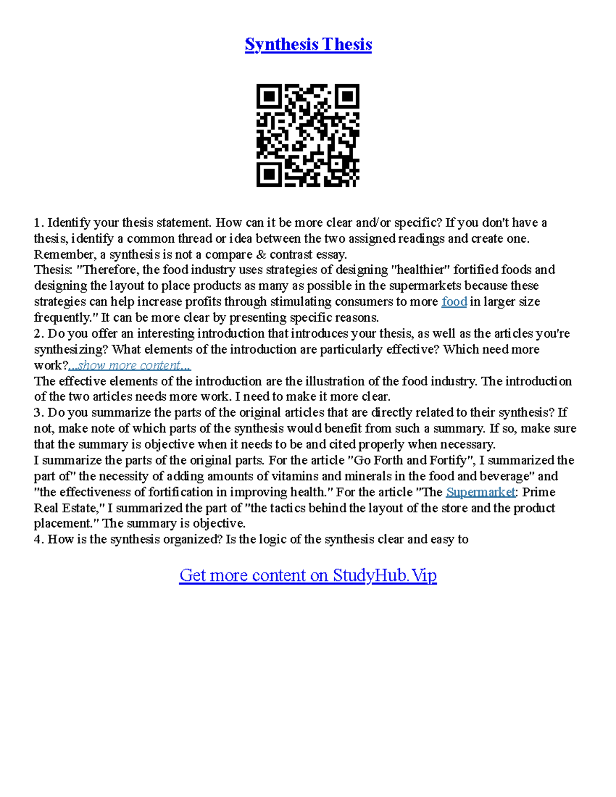 Synthesis Essay - Synthesis Thesis Identify your thesis statement. How ...