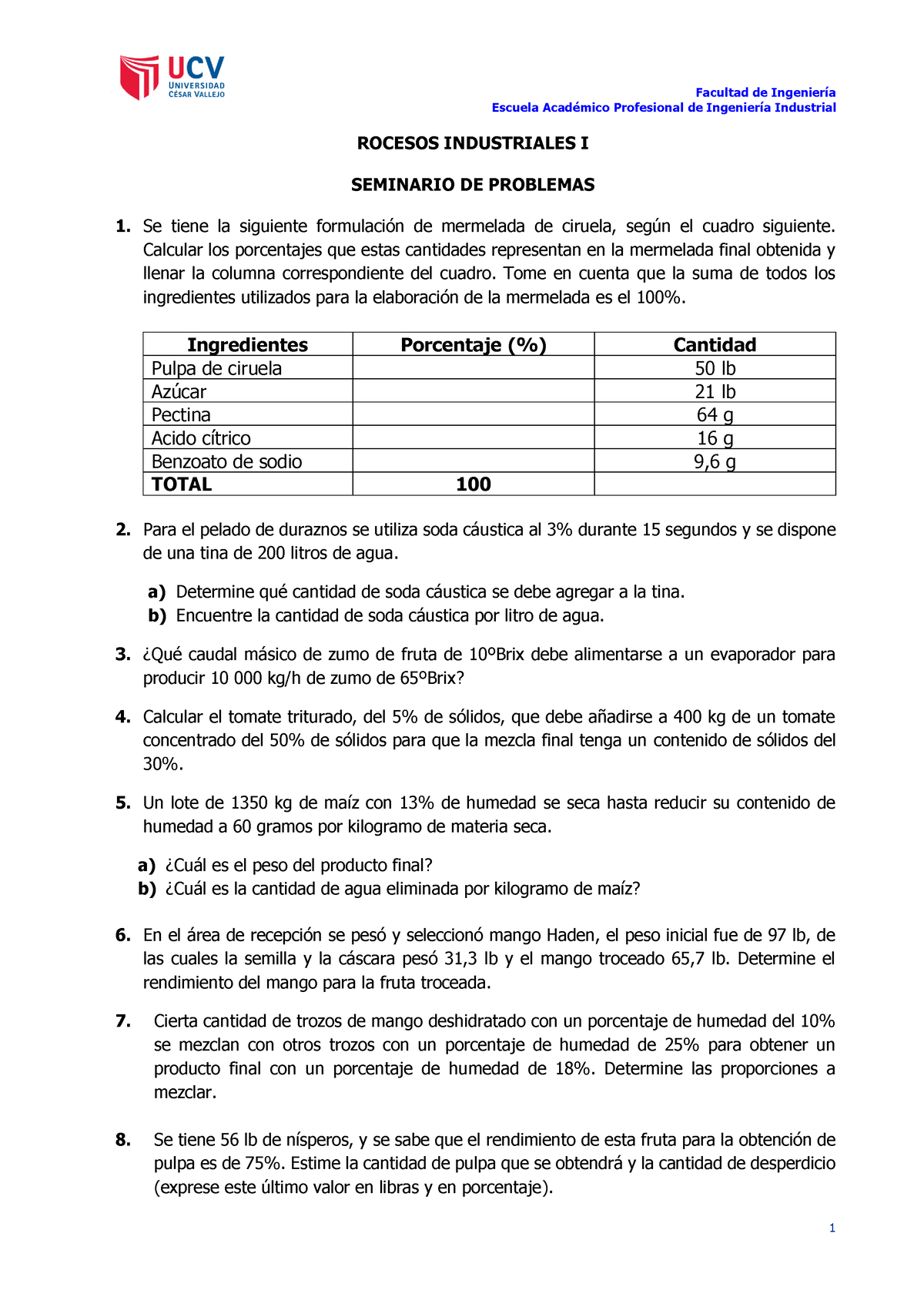 Práctica N°2- Balance Materia Clase 2 - Facultad De Ingeniería Escuela ...