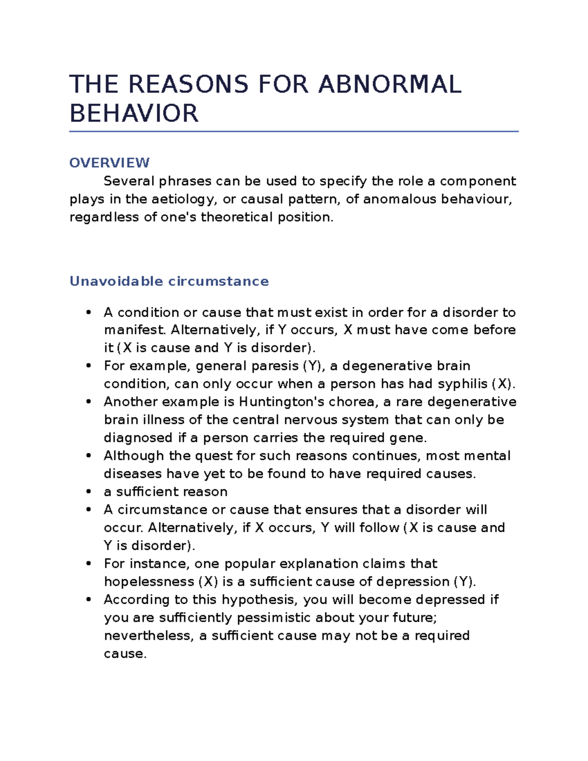 AN Brief Overview OF THE Reasons FOR Abnormal Behavior THE REASONS