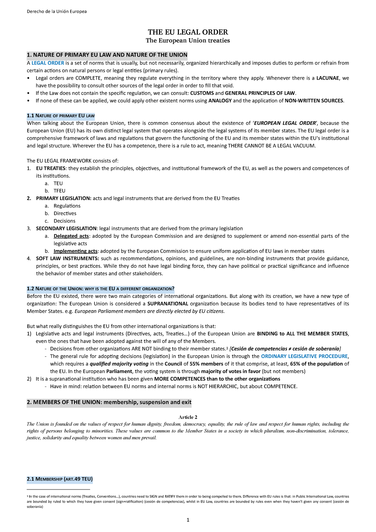 Due 2 (esquemas) - Esquema Teoría Due - The Eu Legal Order The European 