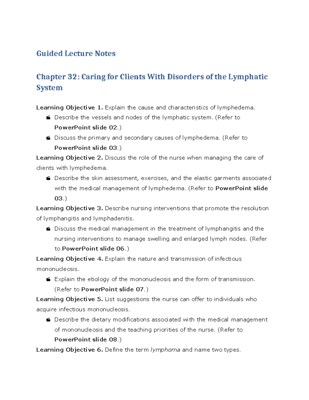 24Q2 PNR103 GLN Chapter 32 - Guided Lecture Notes Chapter 32: Caring ...