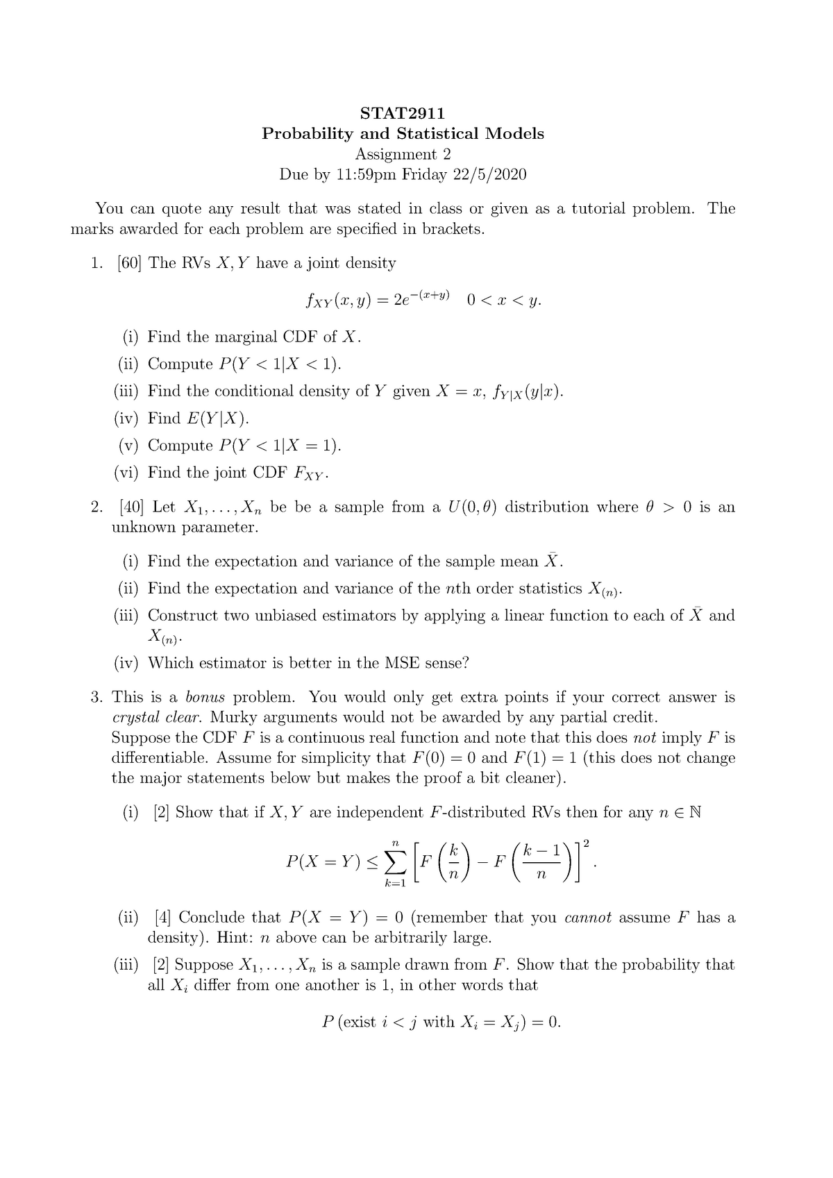 Ass2 20 - STAT2911 Assignment 1 - STAT Probability And Statistical ...