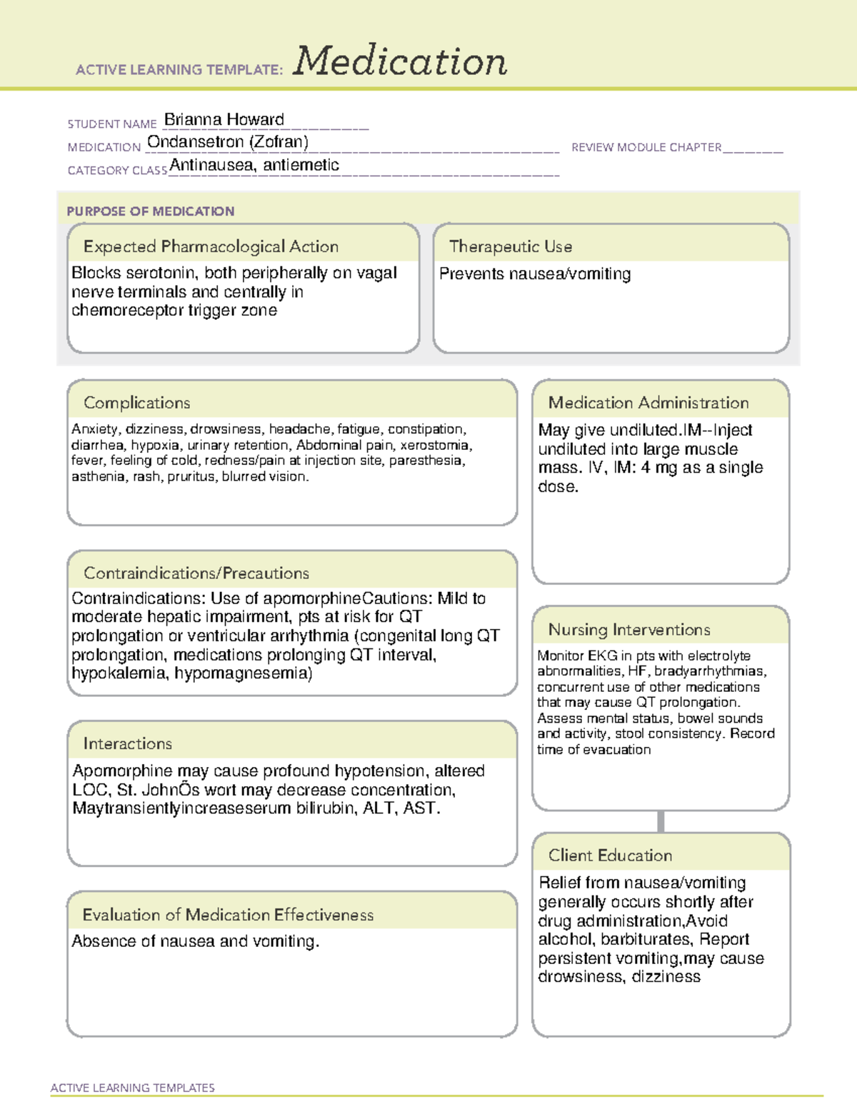 ZOfran - Med Card - ACTIVE LEARNING TEMPLATES Medication STUDENT NAME ...