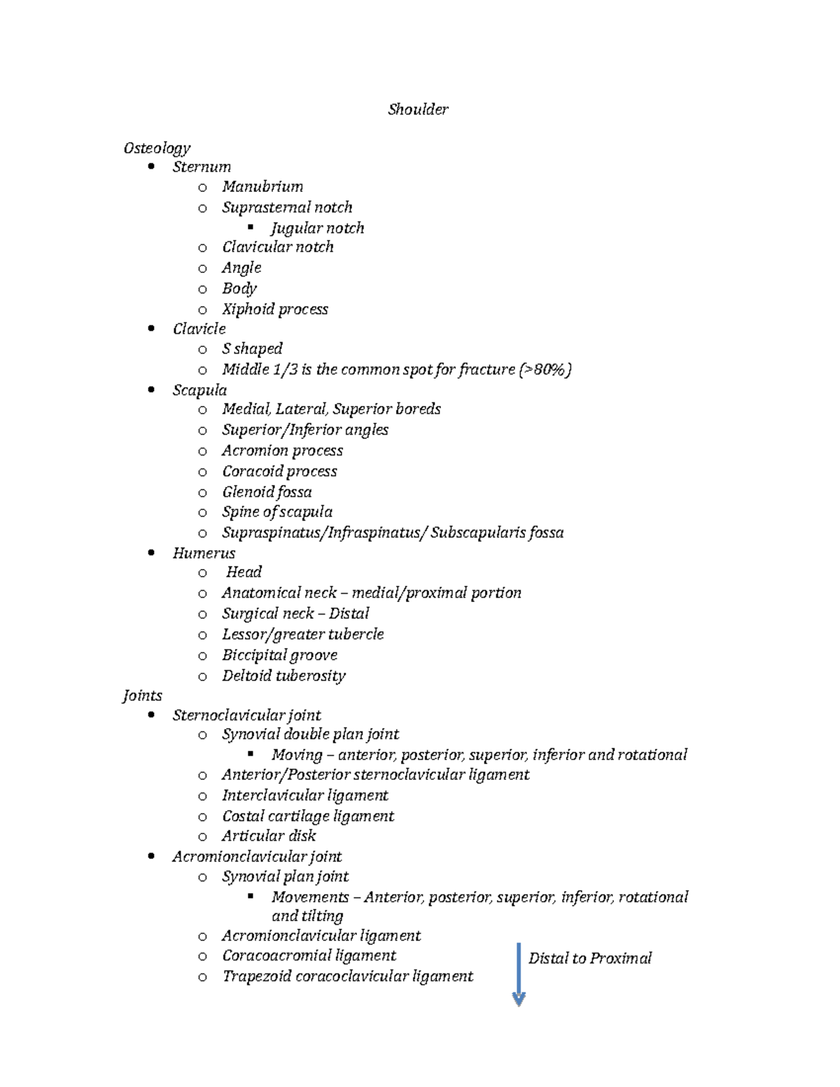 Shoulder Notes Upper - From Starky eval book - Shoulder Osteology ...