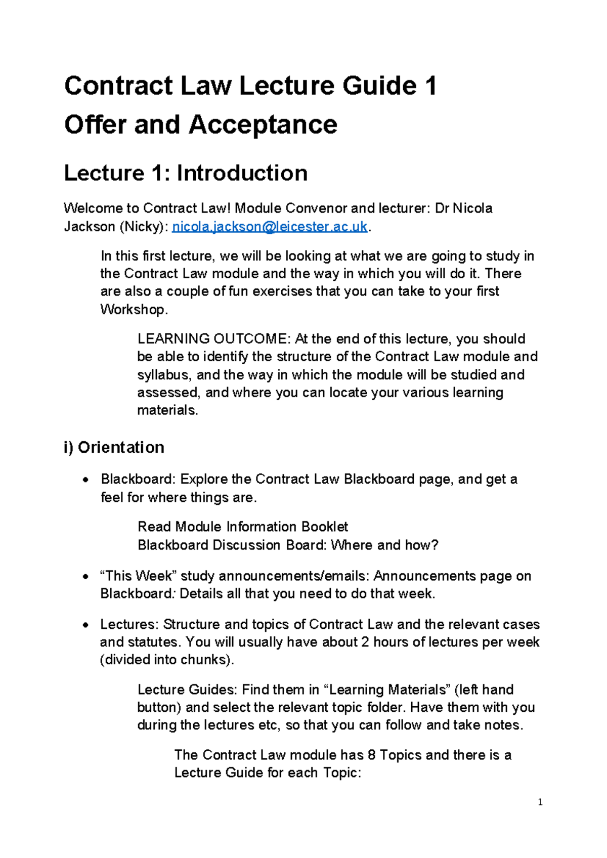 Contract Law 2021-22 Offer and Acceptance - Contract Law Lecture Guide ...