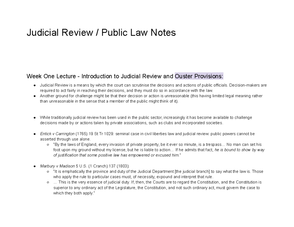 Judicial Review / Public Law Notes - AucklandUni - Studocu