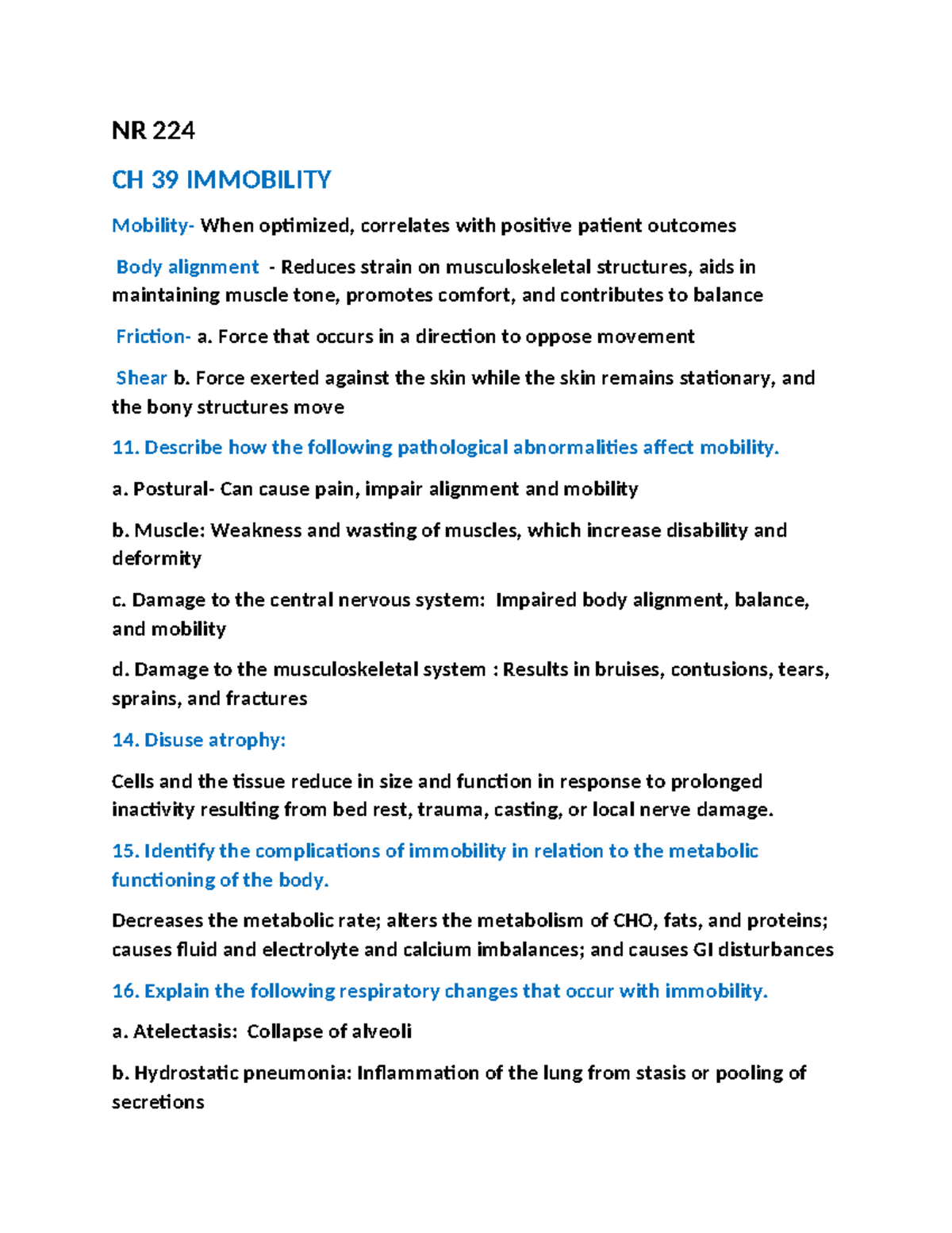 224 Ch 39 Immobility Prac Qs - NR 224 CH 39 IMMOBILITY Mobility- When ...