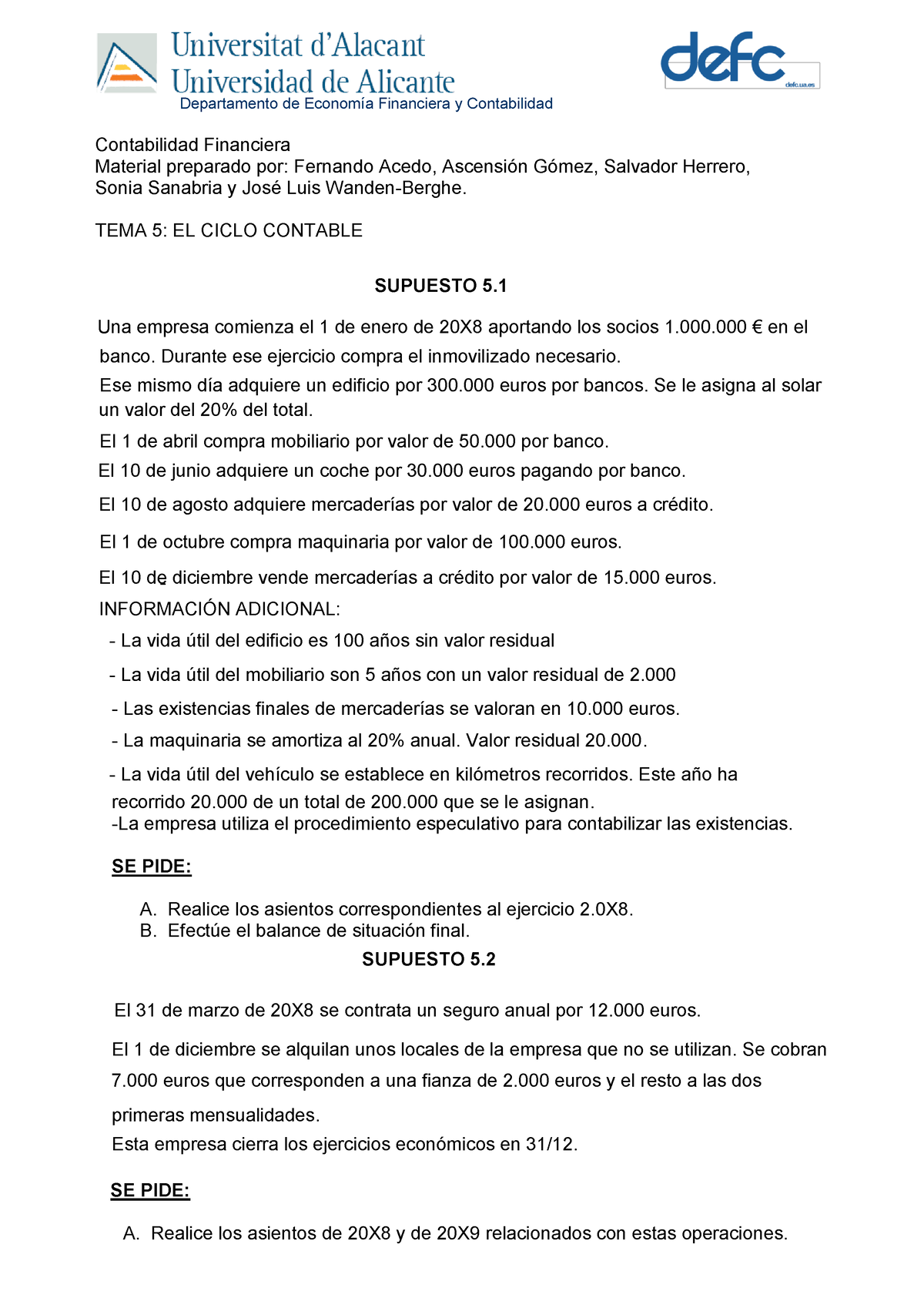 Enunciados Supuestos Tema 5 Enunciados Supuestos Una Empresa Comienza El 1 De Enero De 20x8 4914