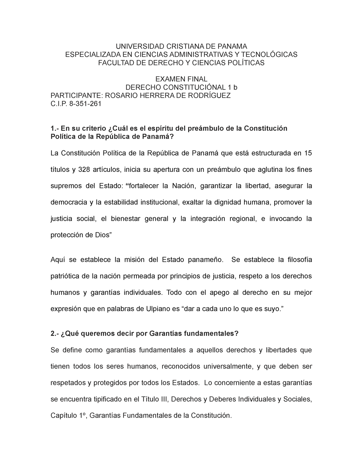 Derecho Constitcional 1b Examen Final - Derecho Civil 1 - UP - Studocu