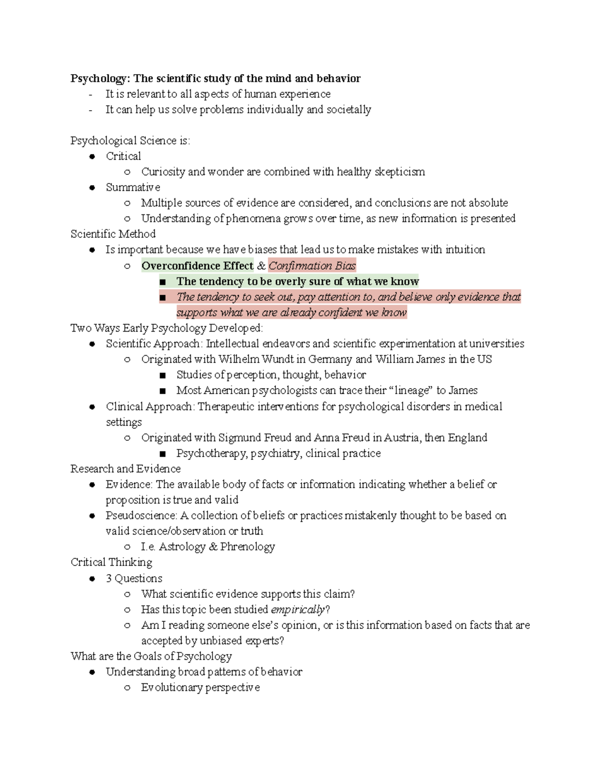 PSYC 101 - Summary And Basics - Psychology: The Scientific Study Of The ...