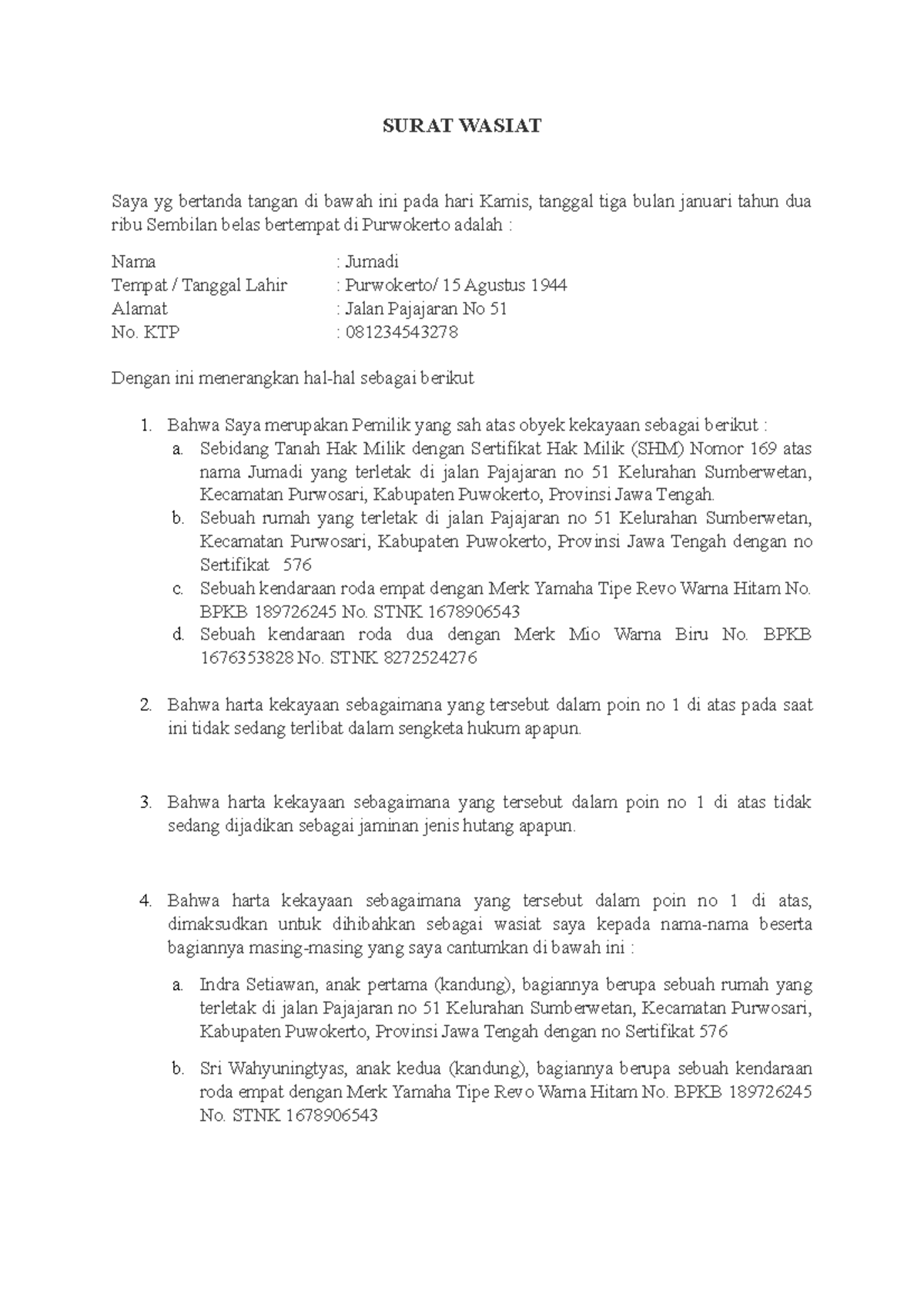 Surat Wasiat Dengan Notaris yang Benar - SURAT WASIAT Saya yg bertanda