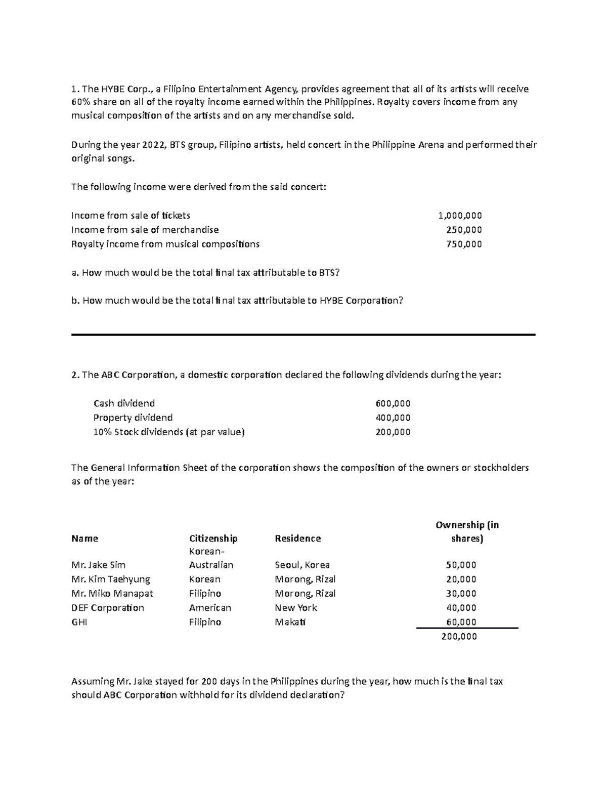 FInal-taxes-question - The HYBE Corp., a Filipino Entertainment Agency ...