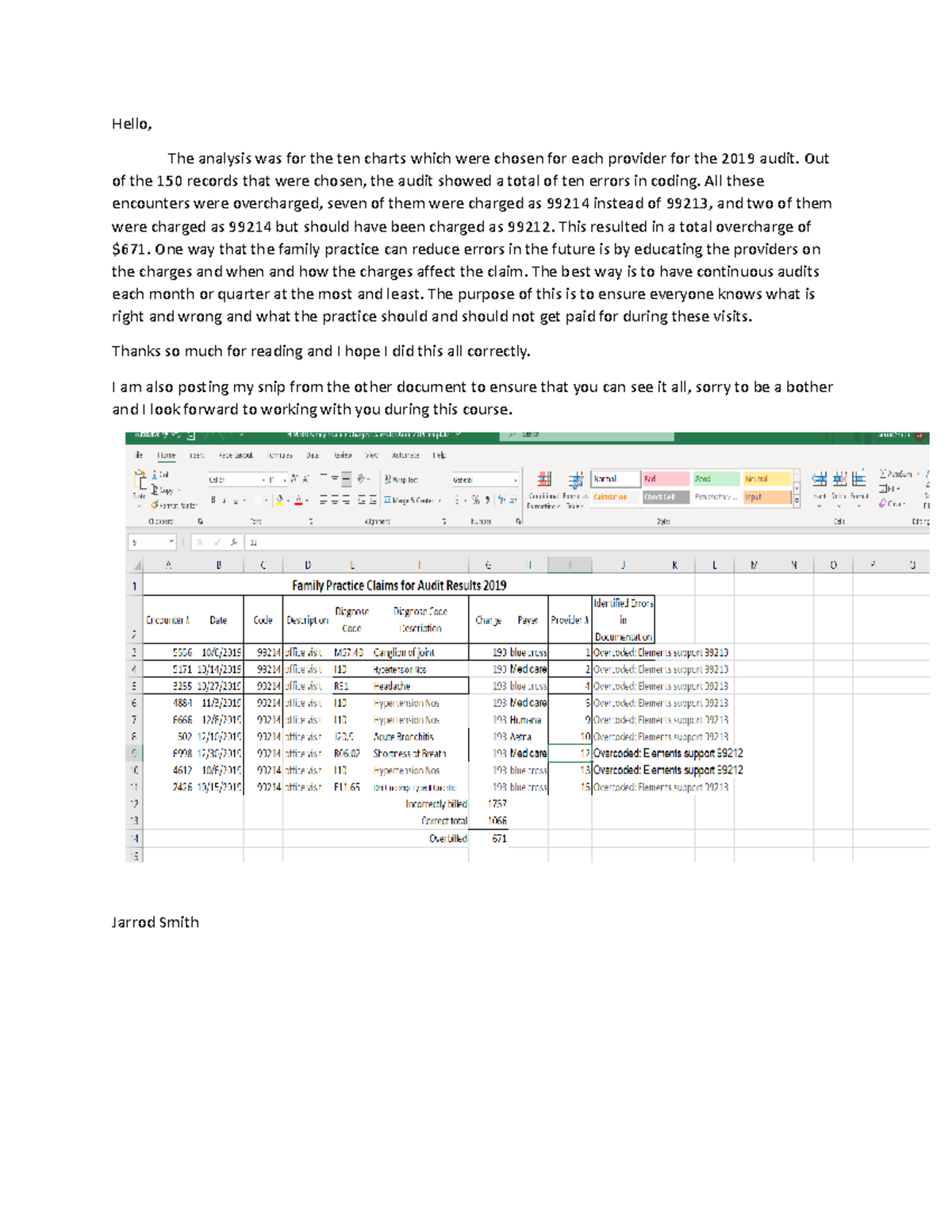1-2 Case Study Analysis Audit of Claims and Charges - Hello, The ...