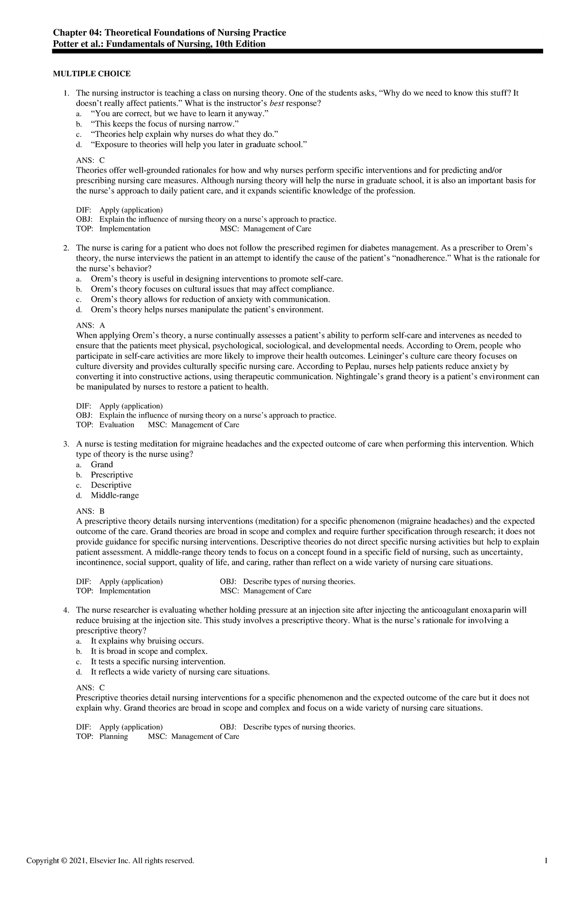 Exam View - Chapter 04 - Fundamentals of Nursing - Chapter 04 ...