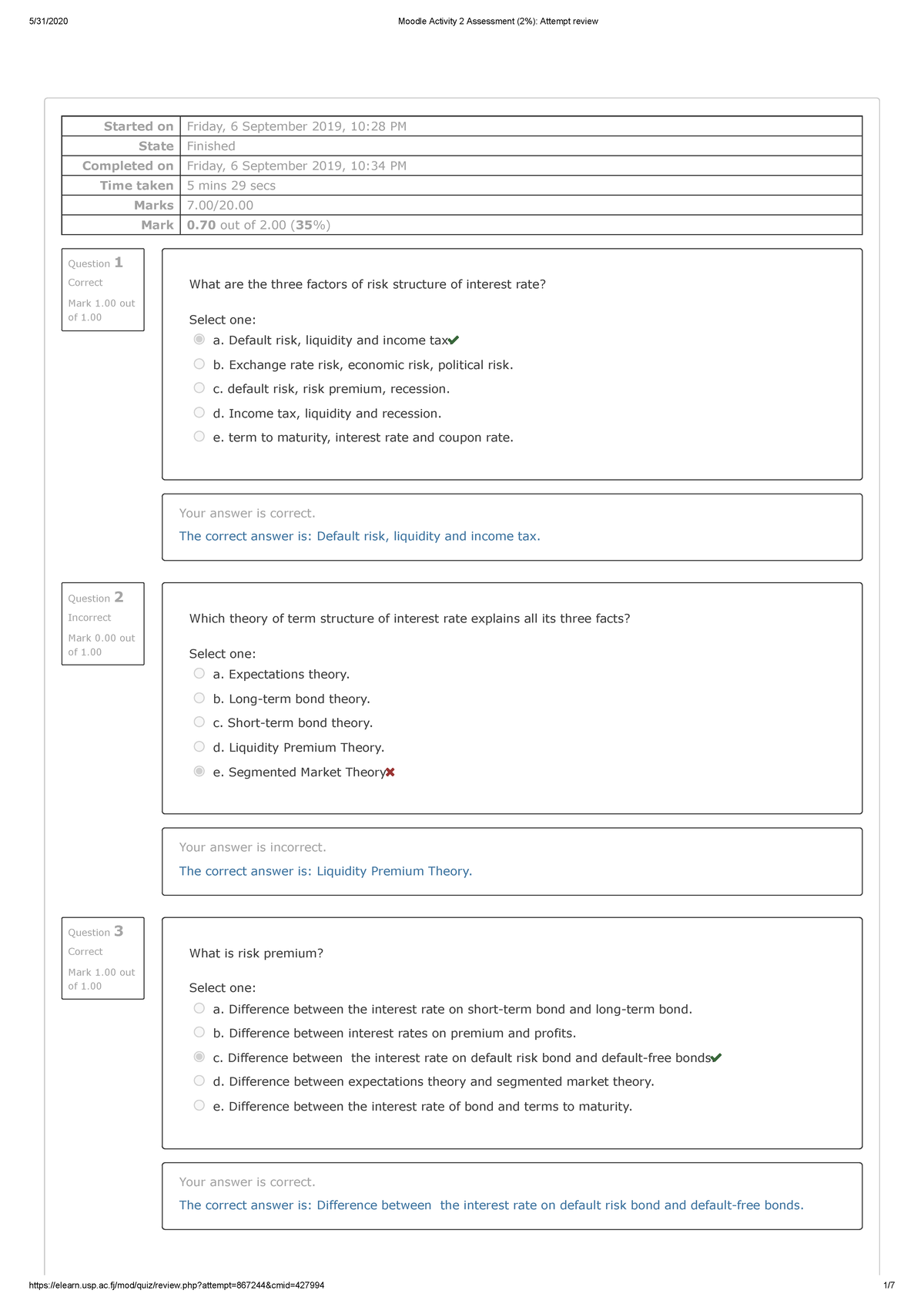 Moodle Activity 2 Assessment (2%) ec 301 - Question 1 Correct Mark 1 ...