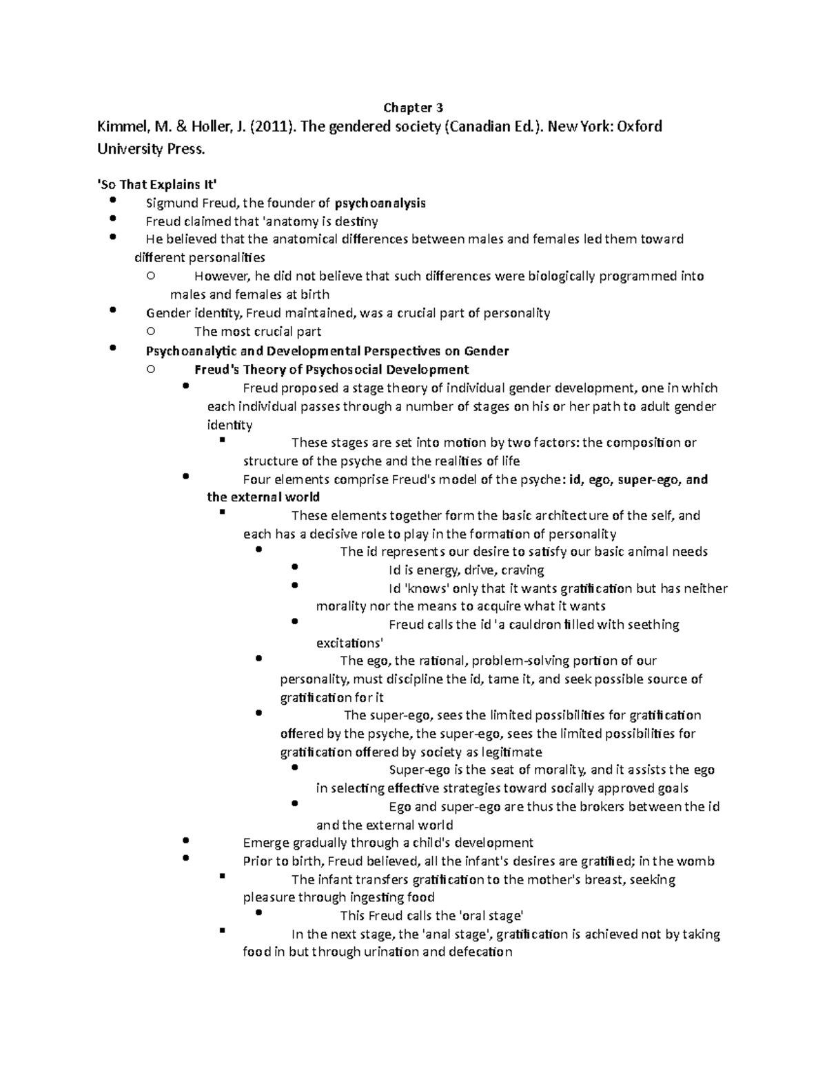 Sociology of Gender - Lecture notes - Chapter 3 - Chapter 3 Kimmel, M ...