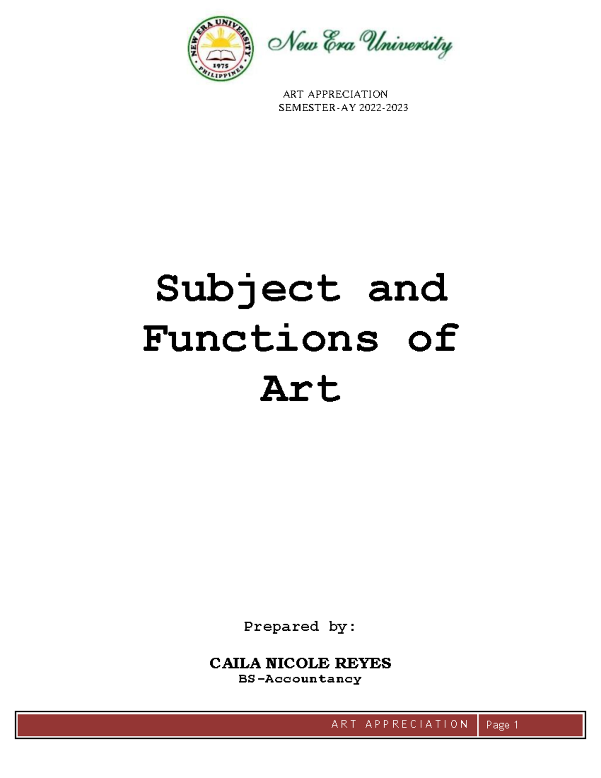 Lesson 3 Subject AND Functions OF ART SEMESTERAY 2022 Subject and