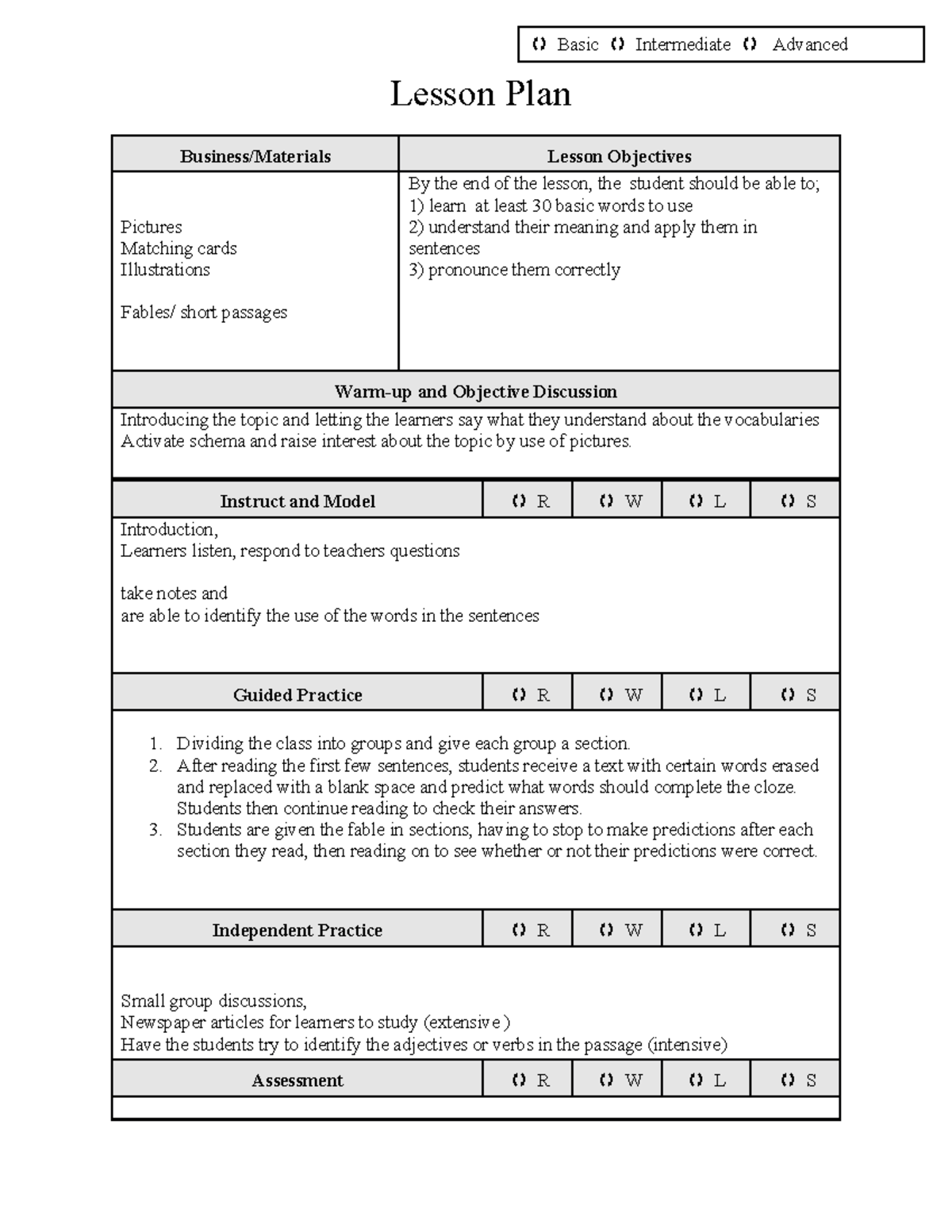 Lesson-Plan-Template - Lesson Plan Business/Materials Lesson Objectives ...