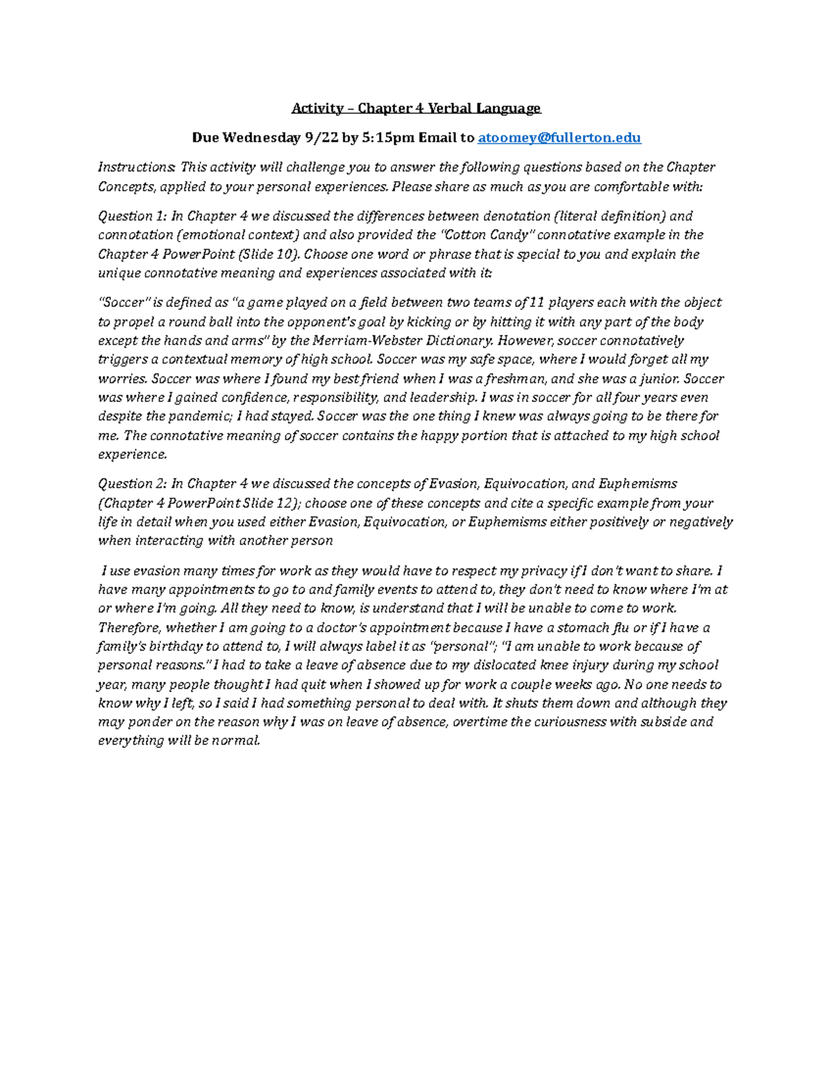 Activity Chapter 4 HCOM100 - Activity – Chapter 4 Verbal Language Due ...