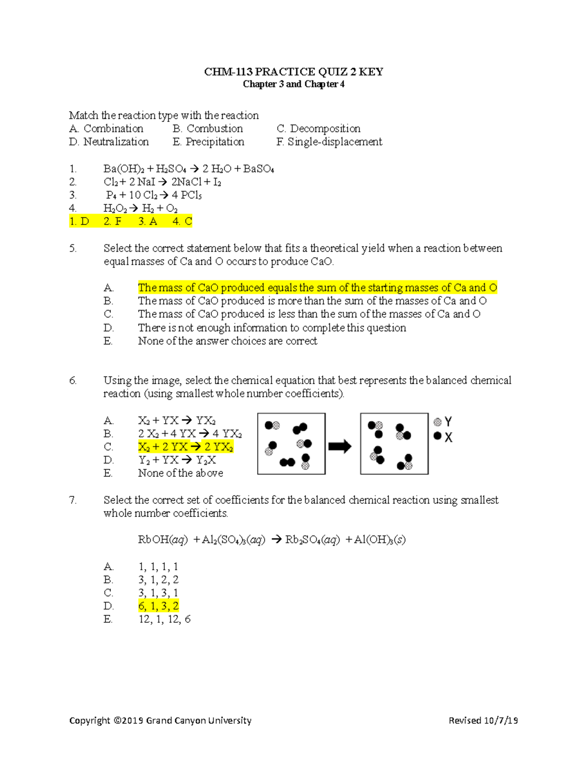 CHM-113 Practice Quiz 2 KEY - CHM-113 PRACTICE QUIZ 2 KEY Chapter 3 And ...