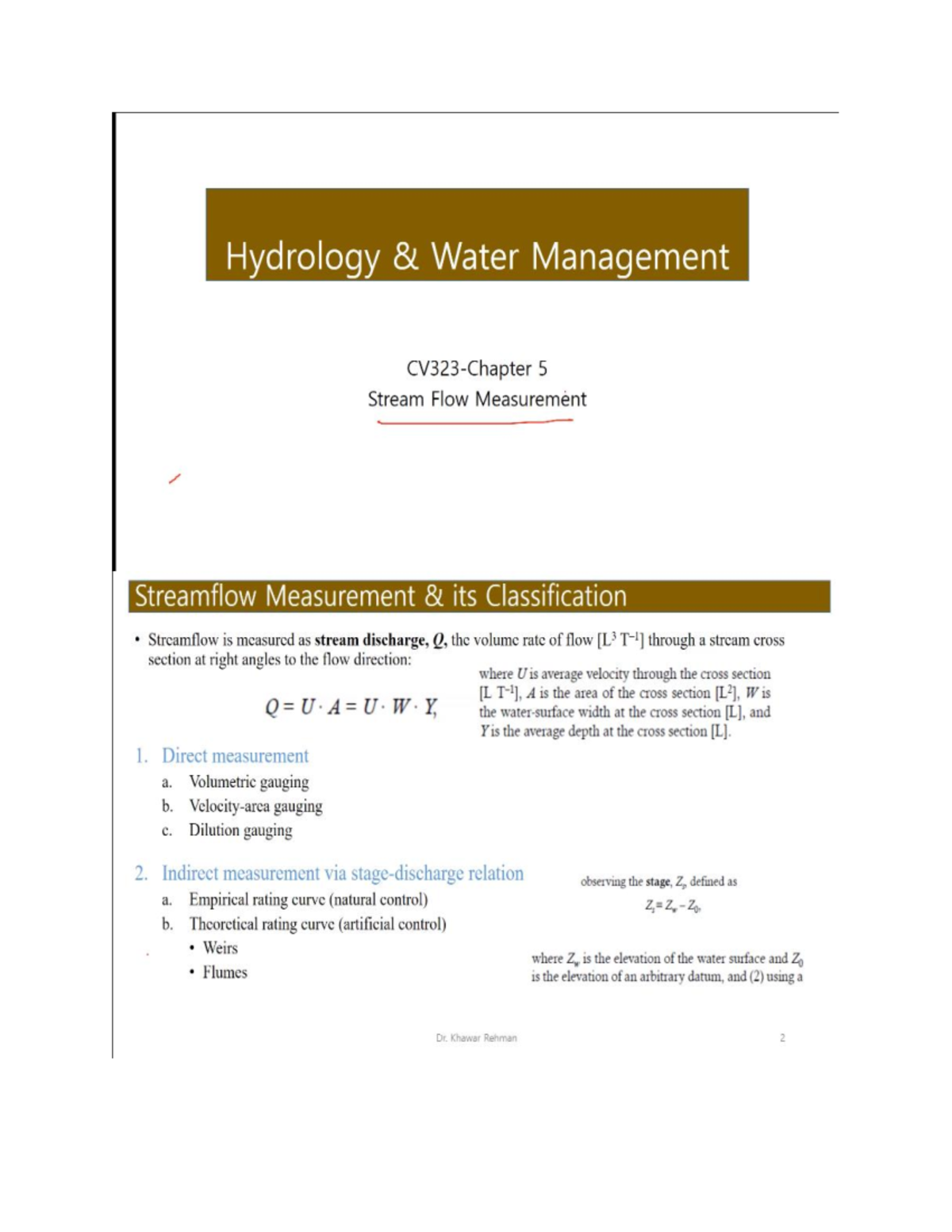 Chapter 5 Stream flow measurement - Hydrology and water Management ...