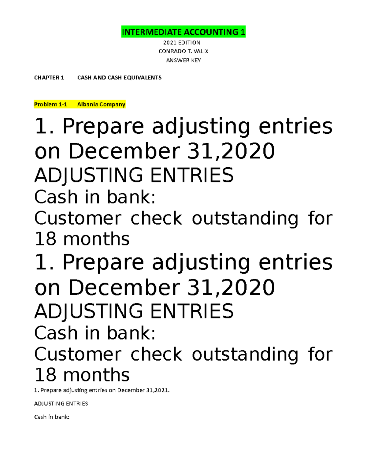 Cpale FAR IA1 Answr KEYS Valix 2021ED INTERMEDIATE ACCOUNTING 1 2021