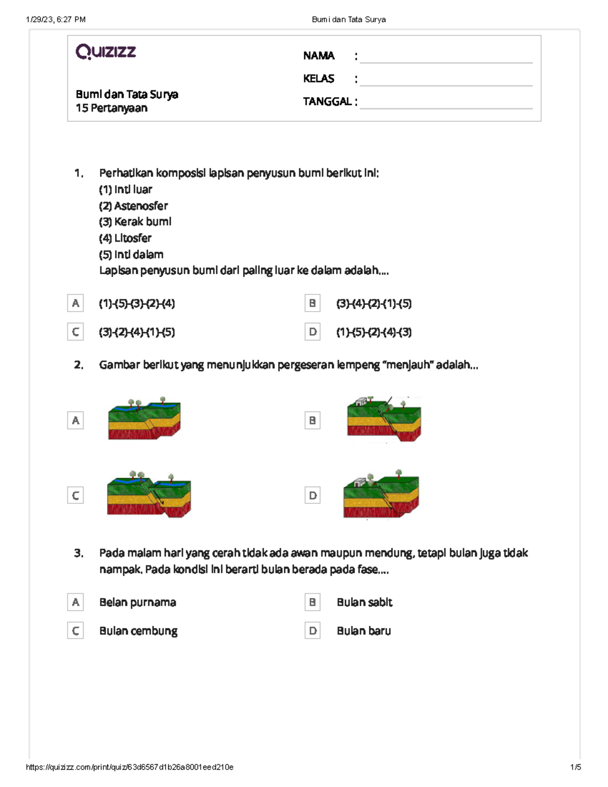 Latihan Soal Bumi Dan Tata Surya - Bumi Dan Tata Surya 15 Pertanyaan ...