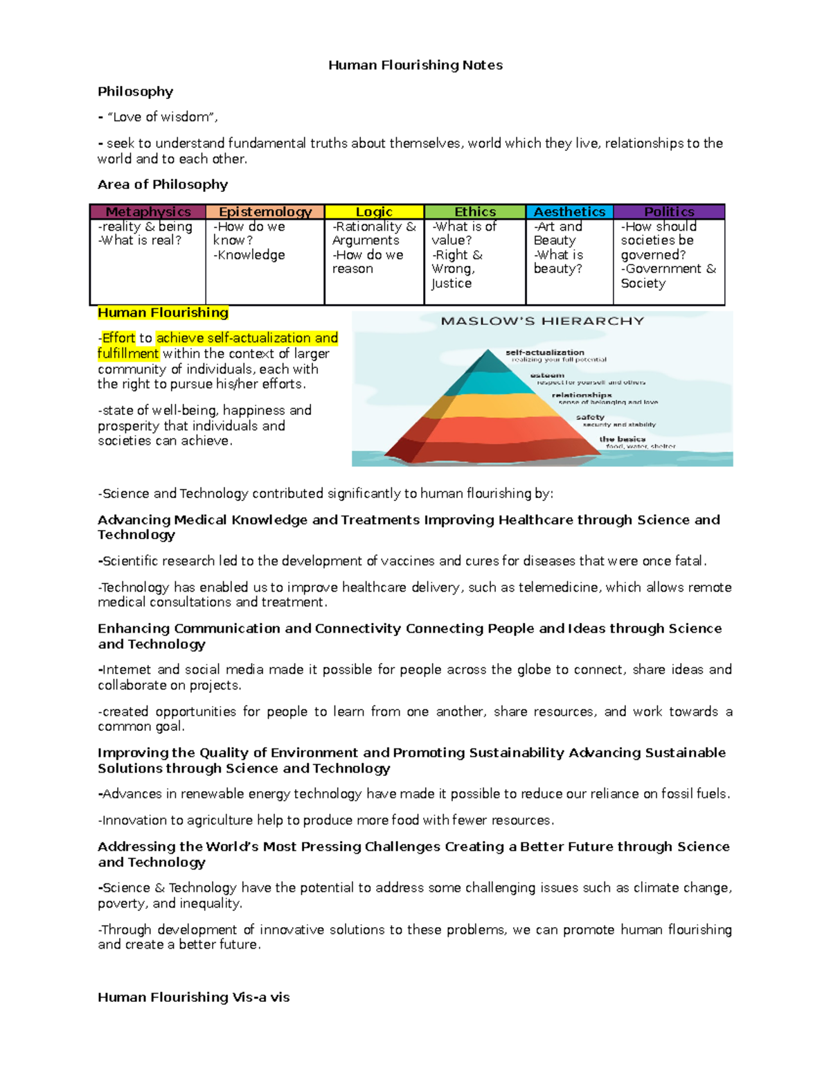 Sts Week 6Module education Human Flourishing Notes Philosophy “Love