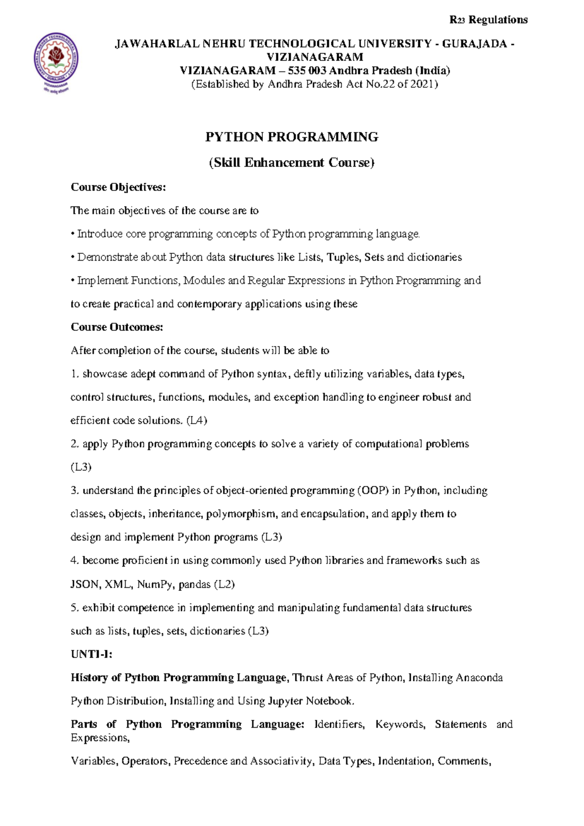 Python - lab - JAWAHARLAL NEHRU TECHNOLOGICAL UNIVERSITY - GURAJADA ...