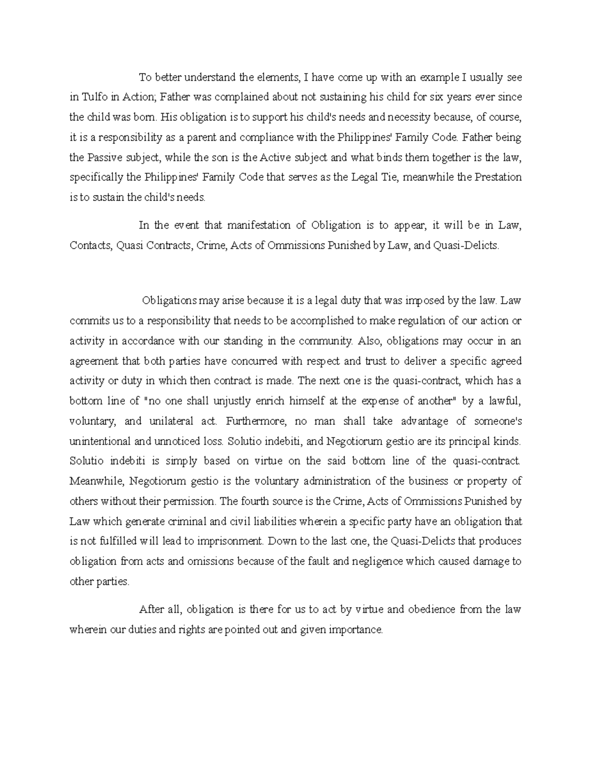 notes for obligation and contracts To better understand the elements