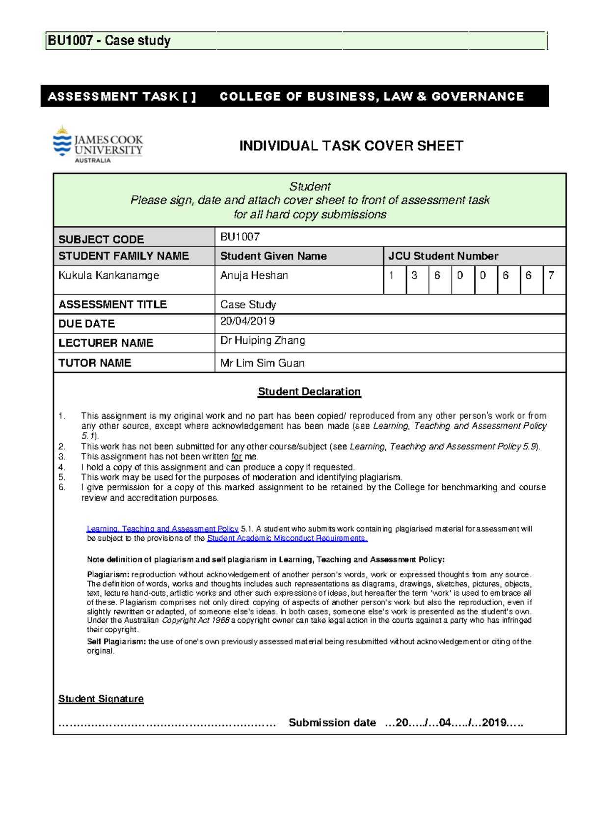 graduate level business program assessment assignment