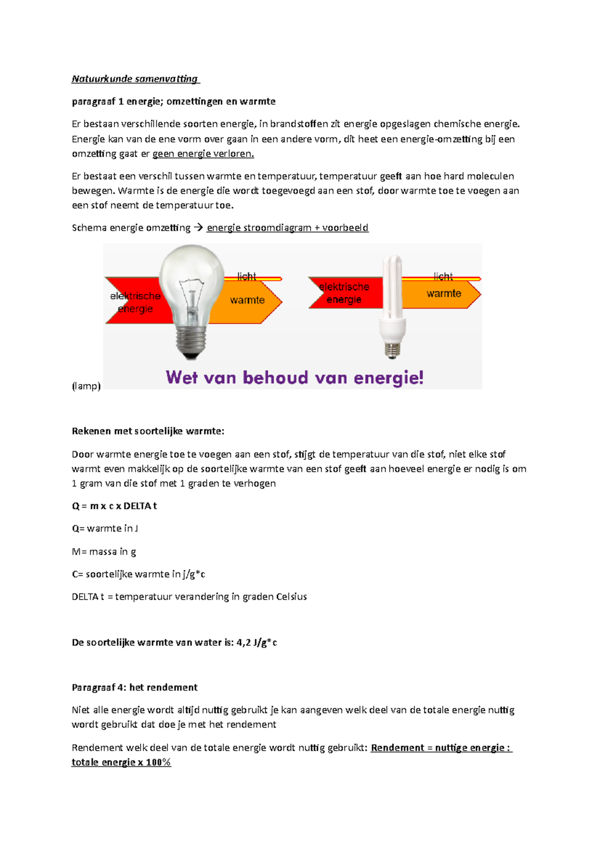 Natuurkunde Samenvatting - Natuurkunde Samenvatting Paragraaf 1 Energie ...