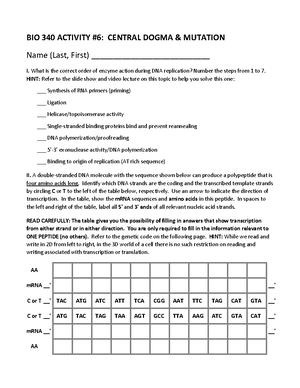 Module 3 Recitation 5-Short Answer (quiz-style) BIO 340 General ...