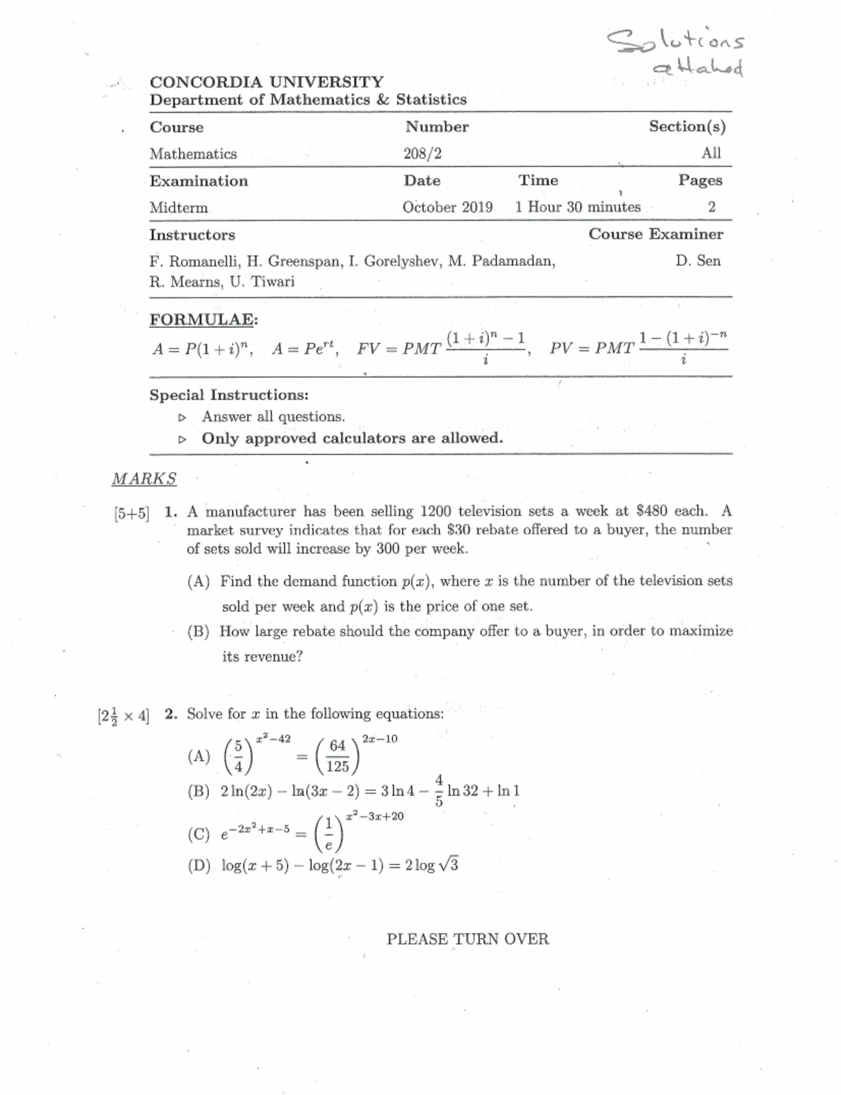 Midterm 27 October 2019, answers - MATH 208 - Studocu