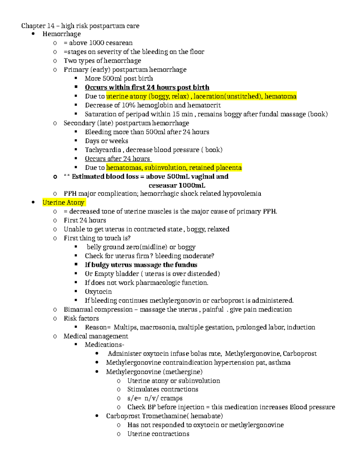 Chapter 14 17.docx - ZZsacasc - Chapter 14 high risk postpartum care ...