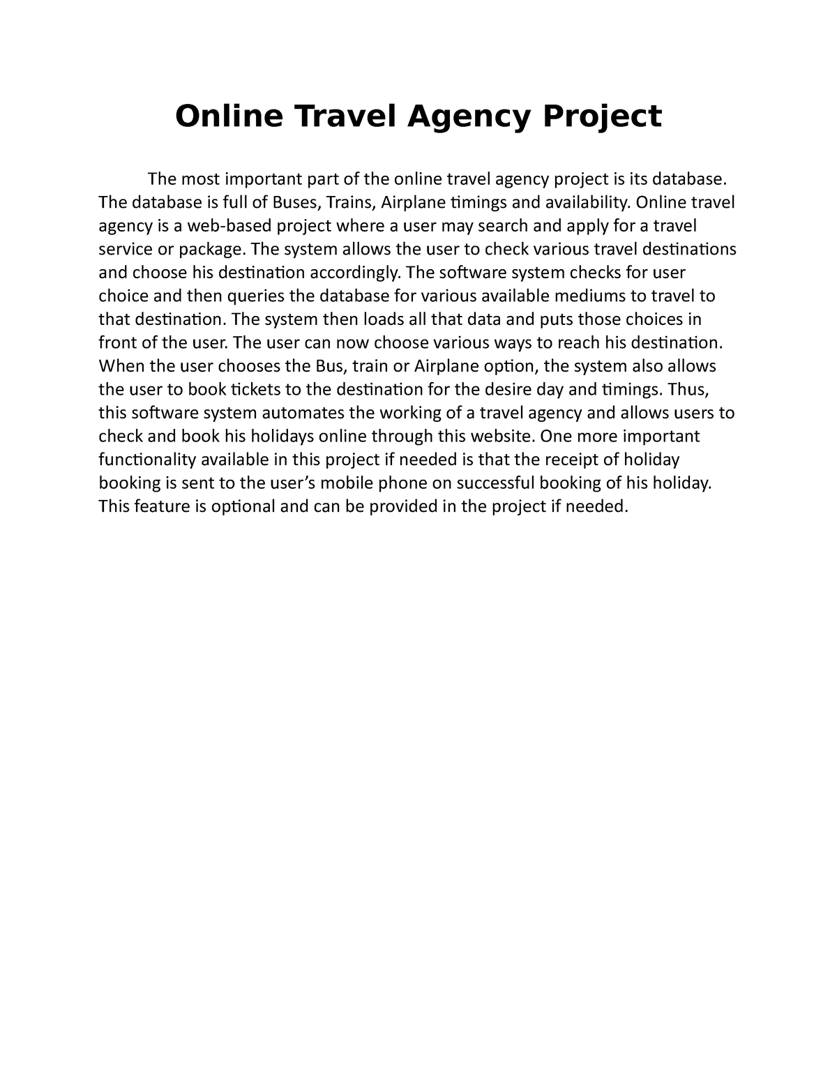 online travel agency project report pdf