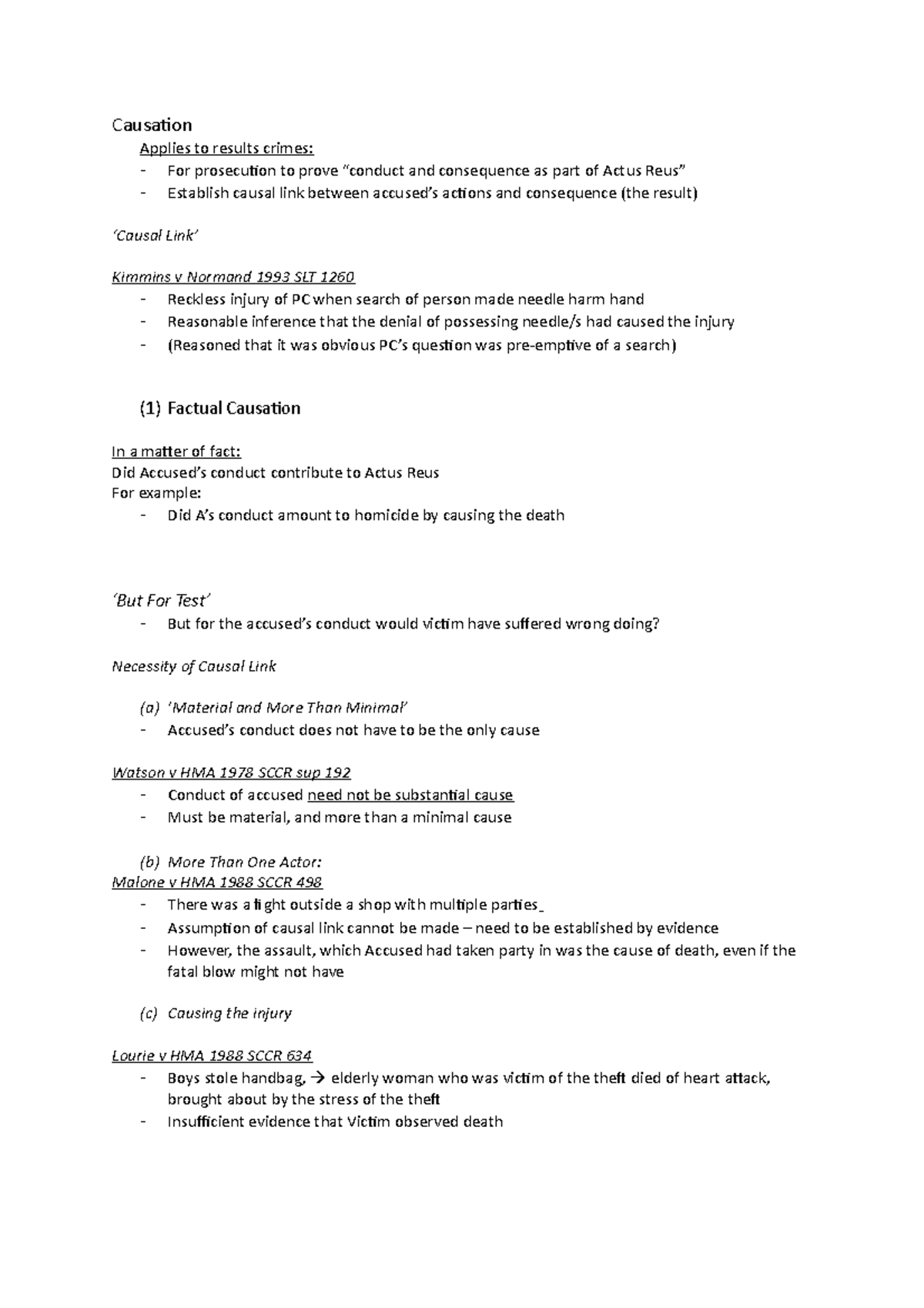 4 Causation - Lecture notes 7-9 - Causation Applies to results crimes ...