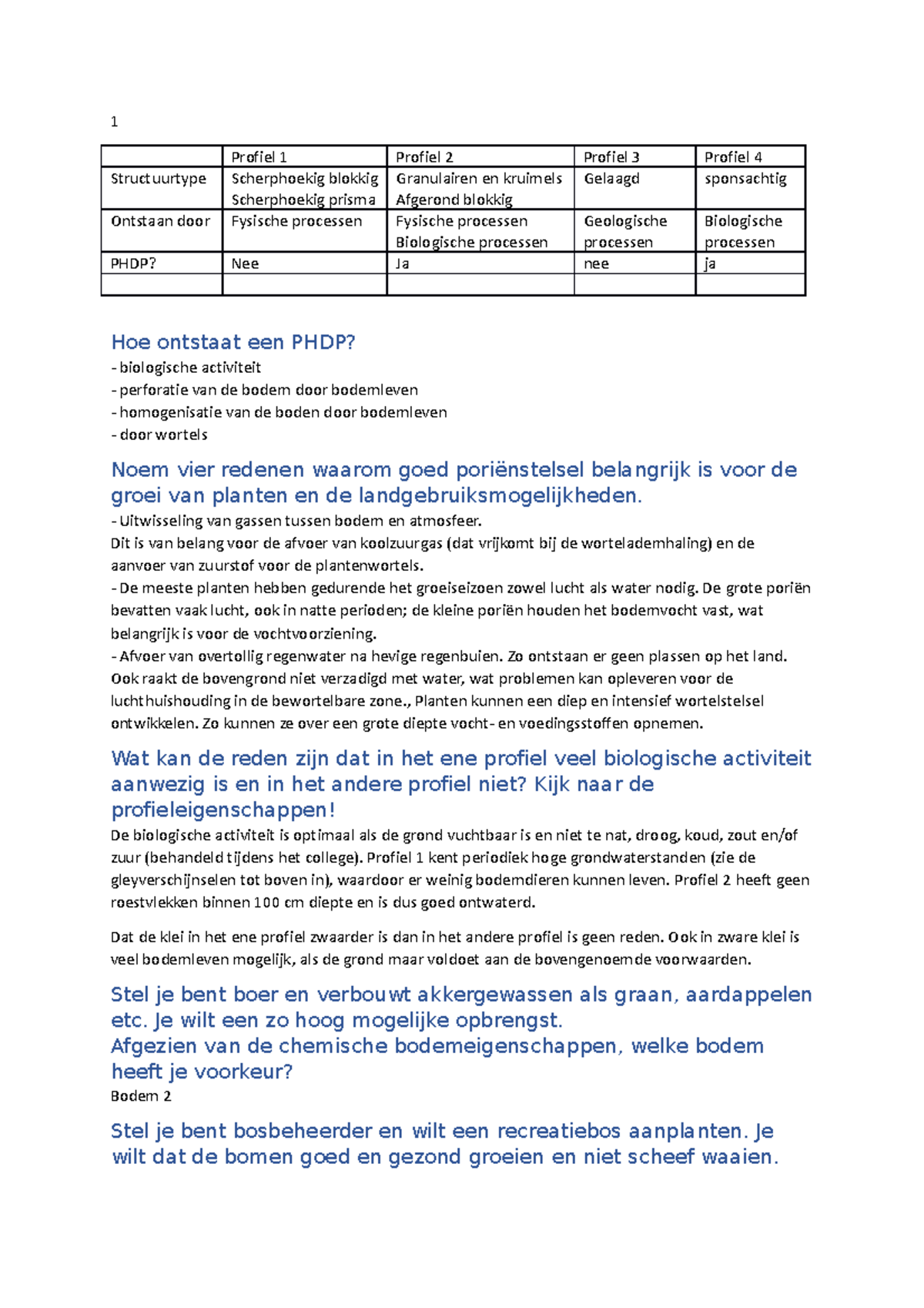 Practicum B bodemstructuur - 1 Profiel 1 Profiel 2 Profiel 3 Profiel 4 ...