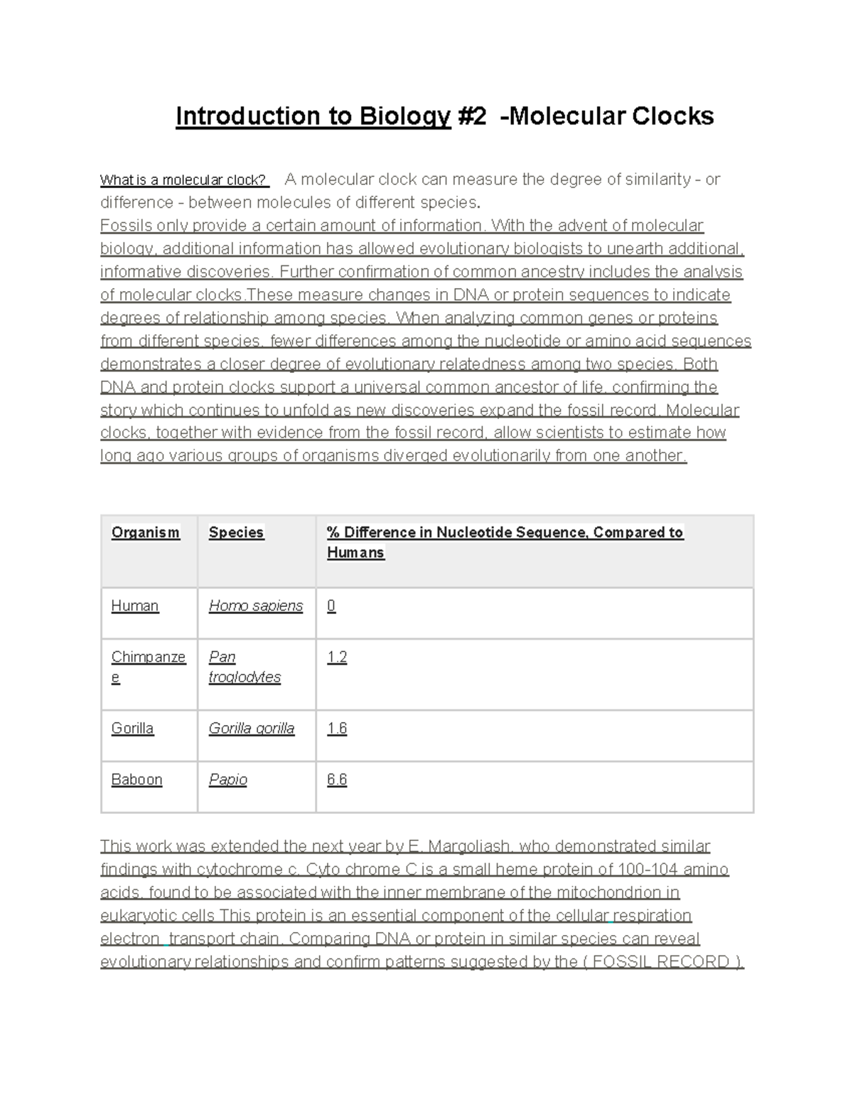 Intro to Biology 2 Molecular Introduction to Biology 2 Molecular