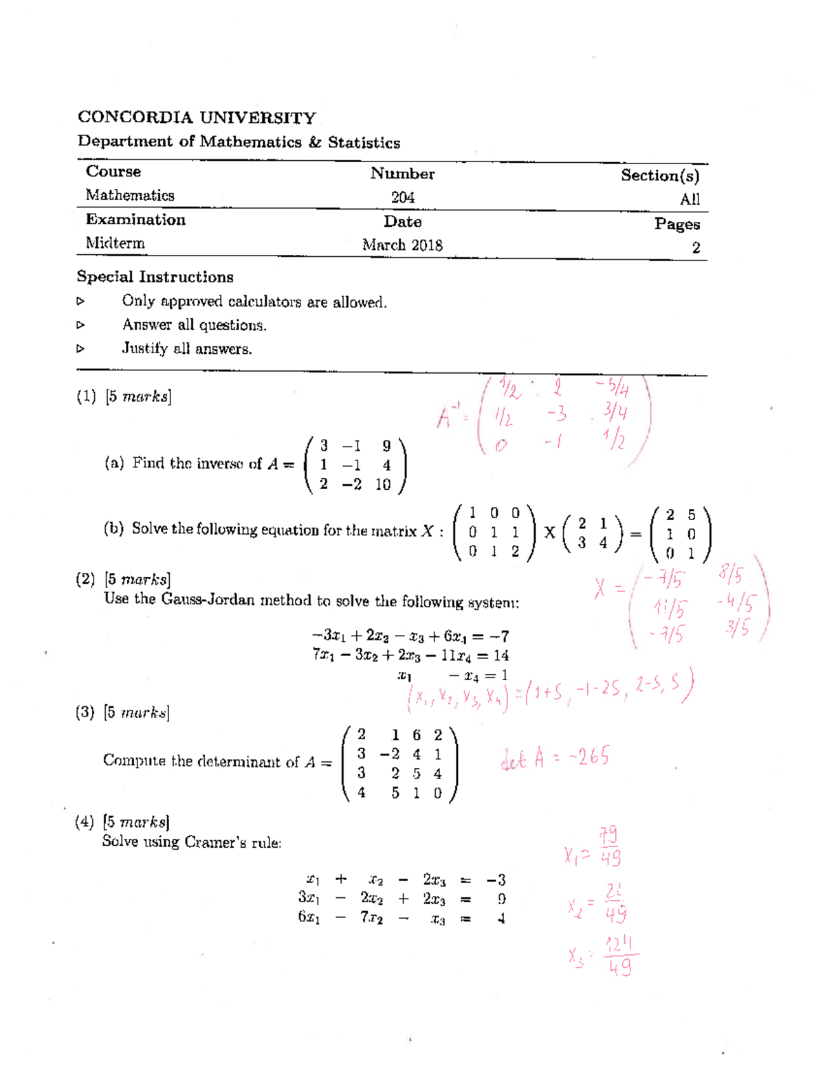 Midterm test 1 March 2018, questions and answers - CON CORDIA ...