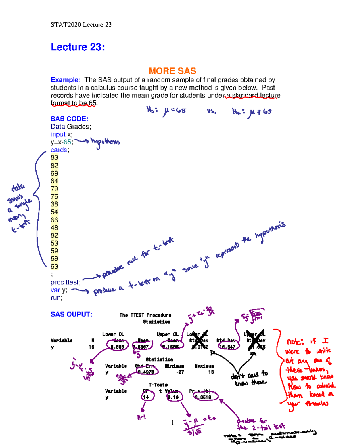 Lecture 23 SAS (complete) - Lecture 23: MORE SAS Example: The SAS ...